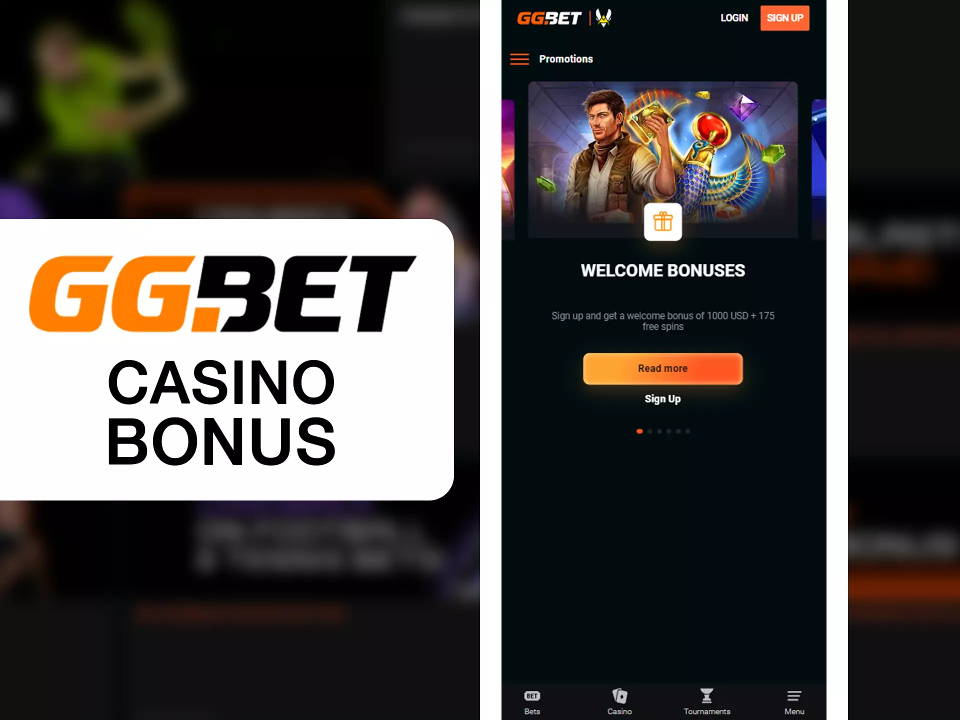 Get your casino bonus in GGBet app after first deposit.