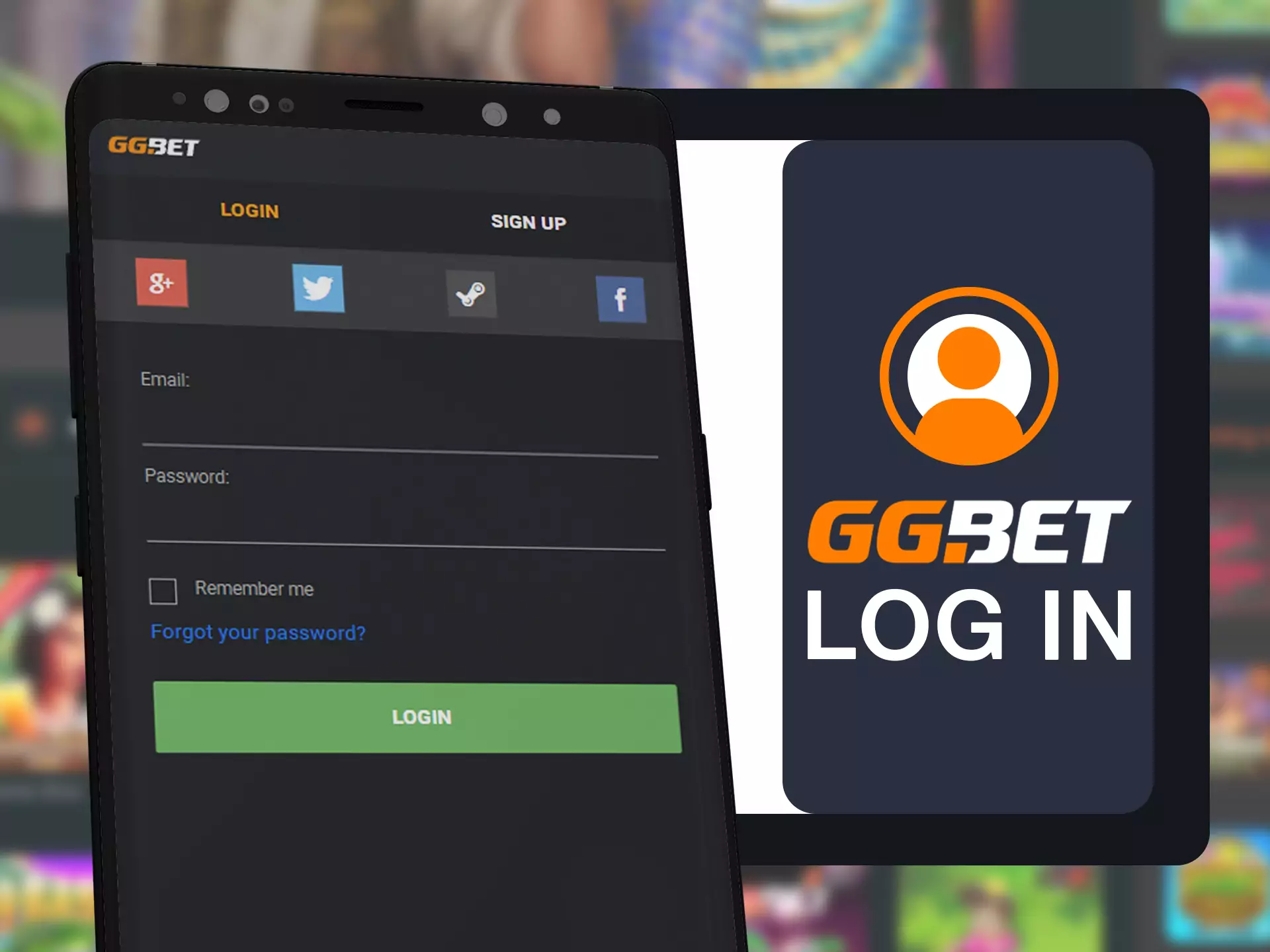 Log in GGBet app for start betting and playing in casino.