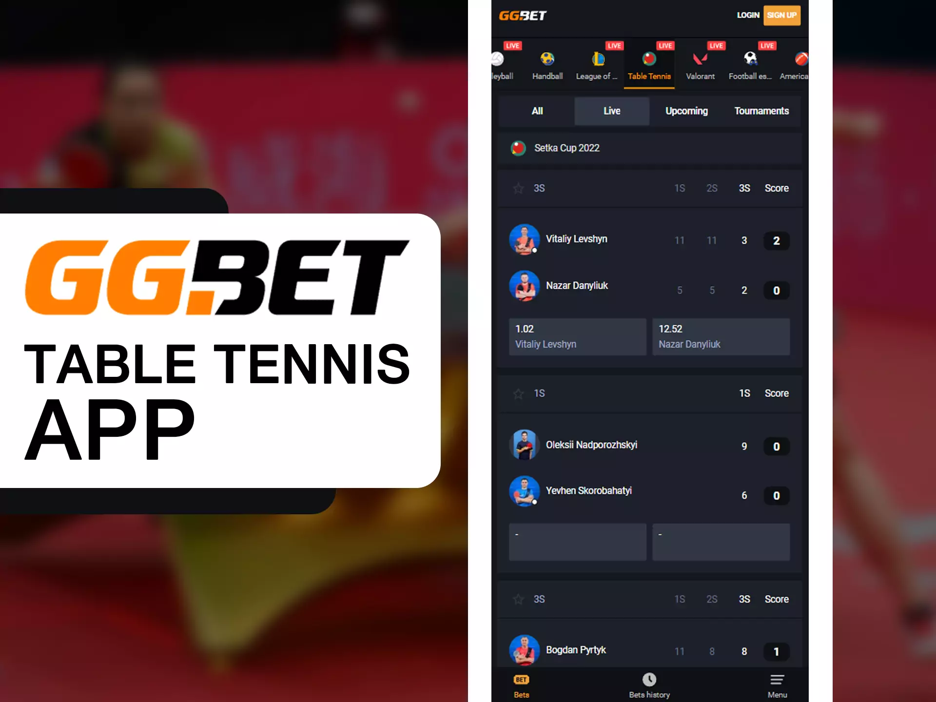 Bet on best table tennis player at GGBet.