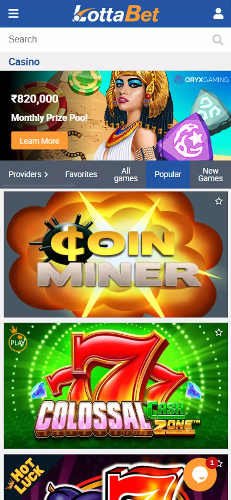 Check for new casino games.