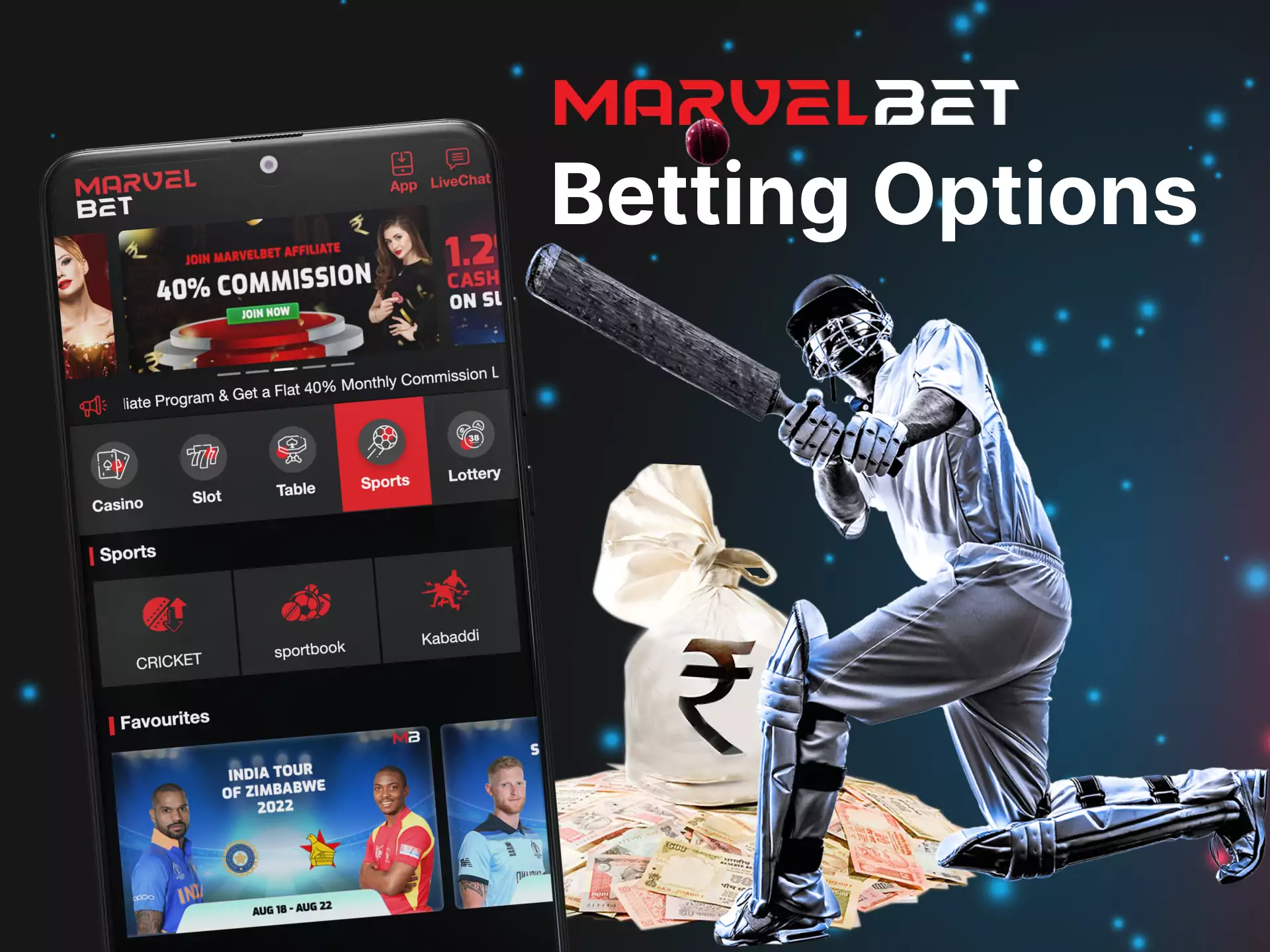 You can place bets in the Marvelbet app.