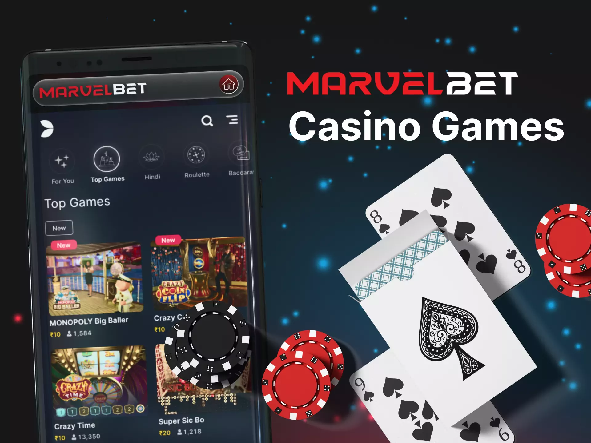 In the Marvelbet Casino, you can play all the traditional fortune games.