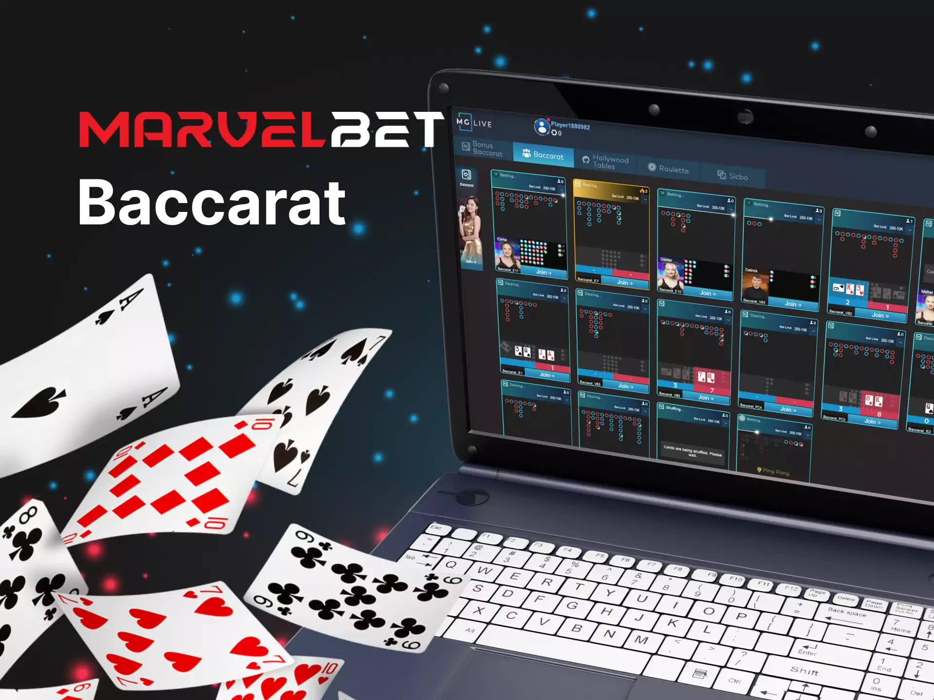Baccarat is a traditional card game that you can play in the Marvelbet Live Casino.