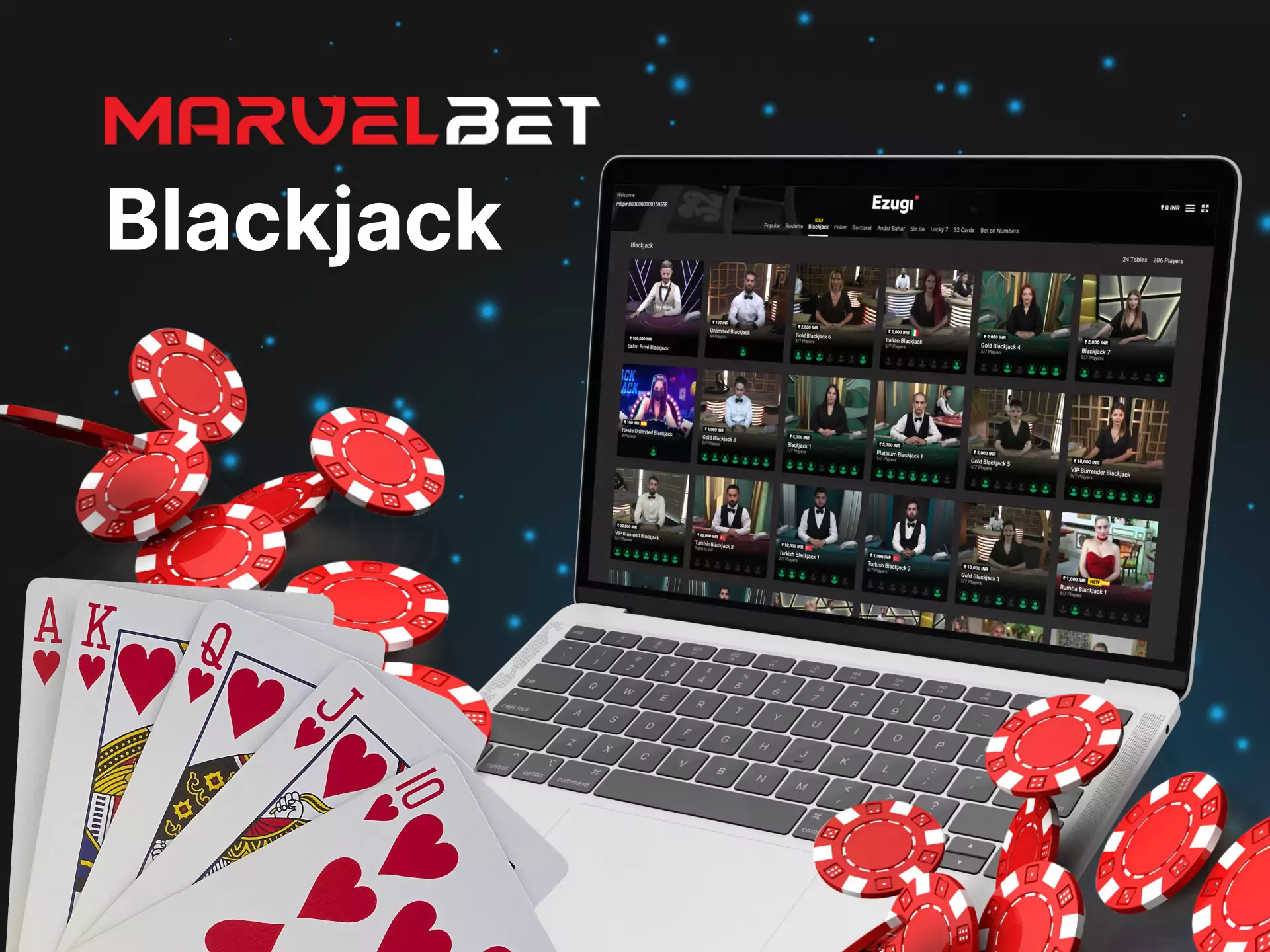 You can play the blackjack game in the Marvelbet Casino.