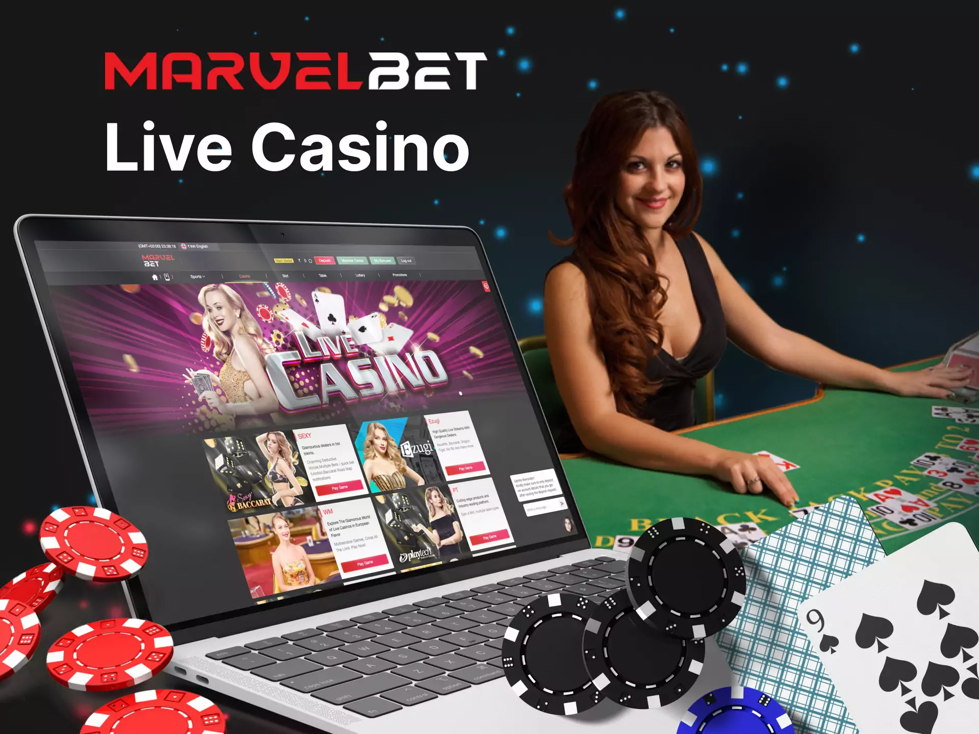 In the Marvelbet Live Casino, you can play with real dealers and players.