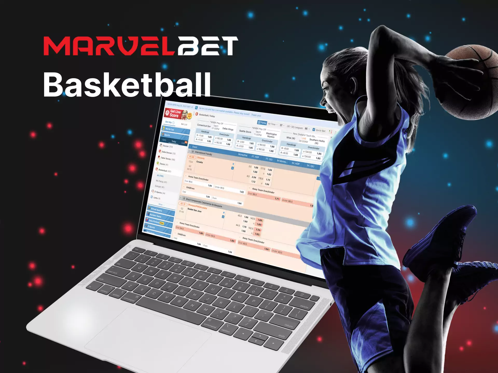 Basketball matches are available for betting on Marvelbet.