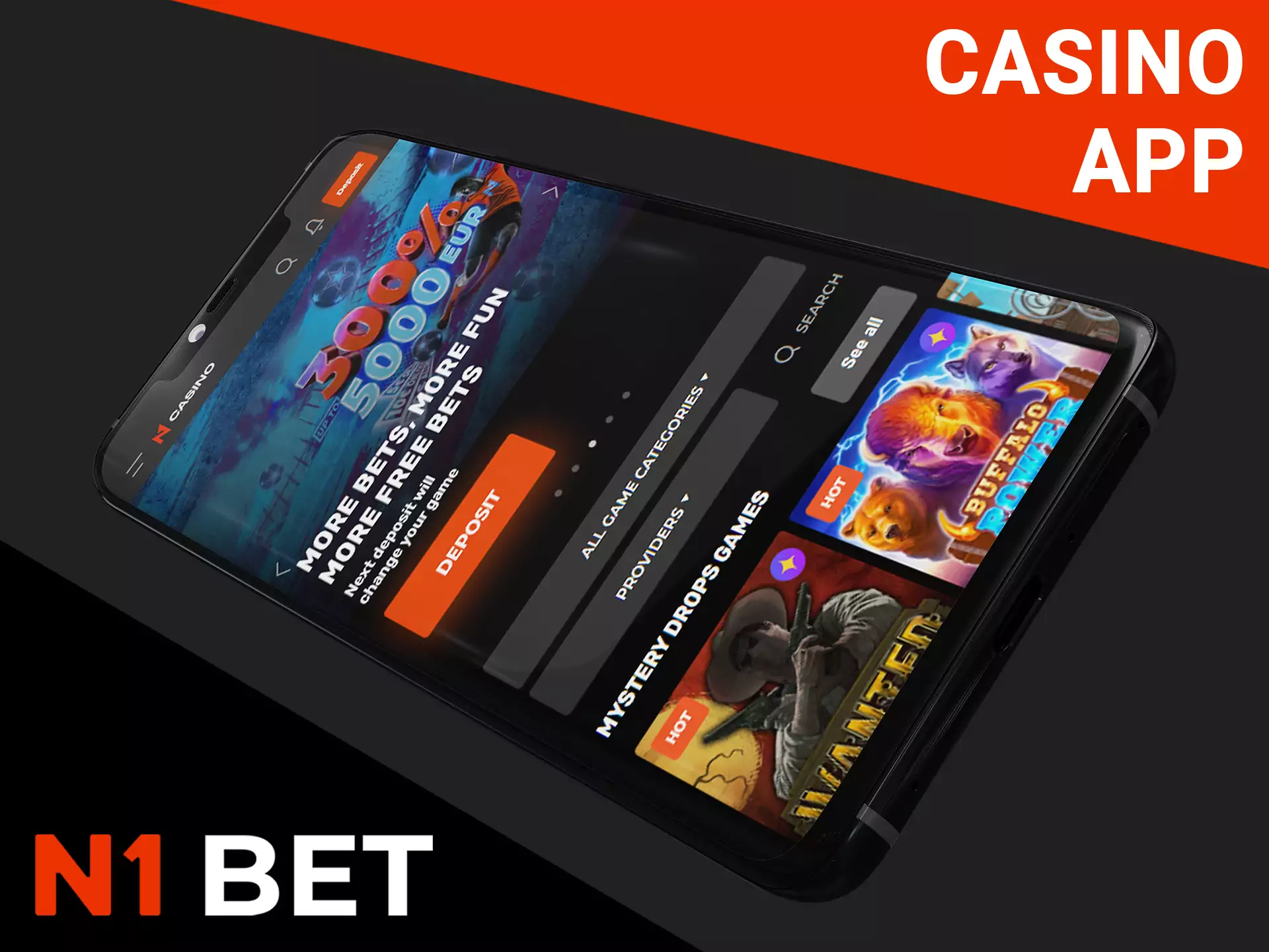 Play casino games with comfort at N1Bet app.