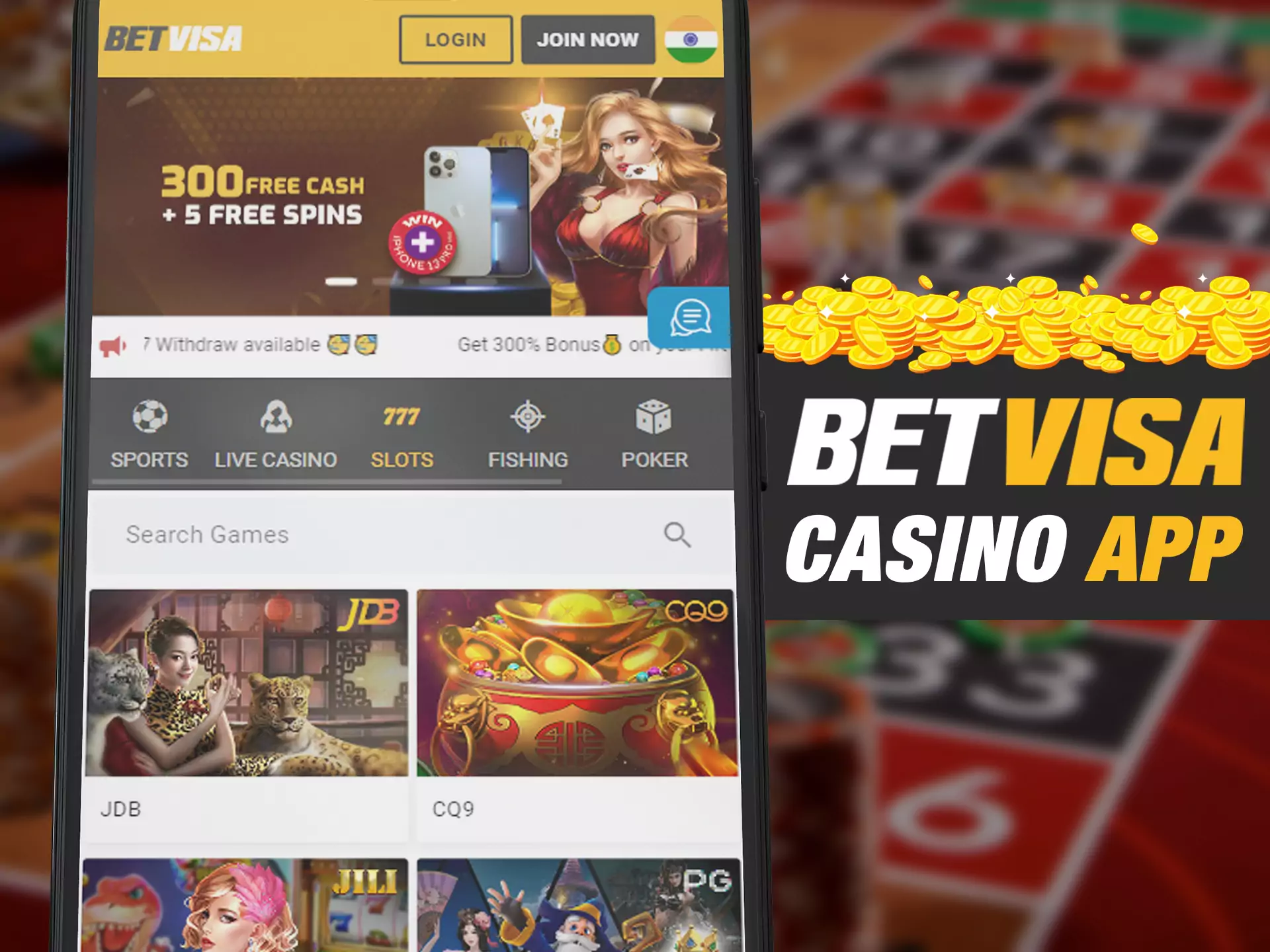 Find your favourite casino game with Betvisa casino app.
