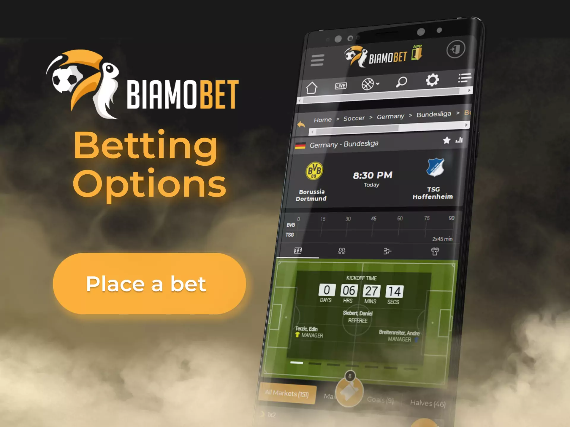 During placing a bet in the Biamobet app, you can combine different betting options.