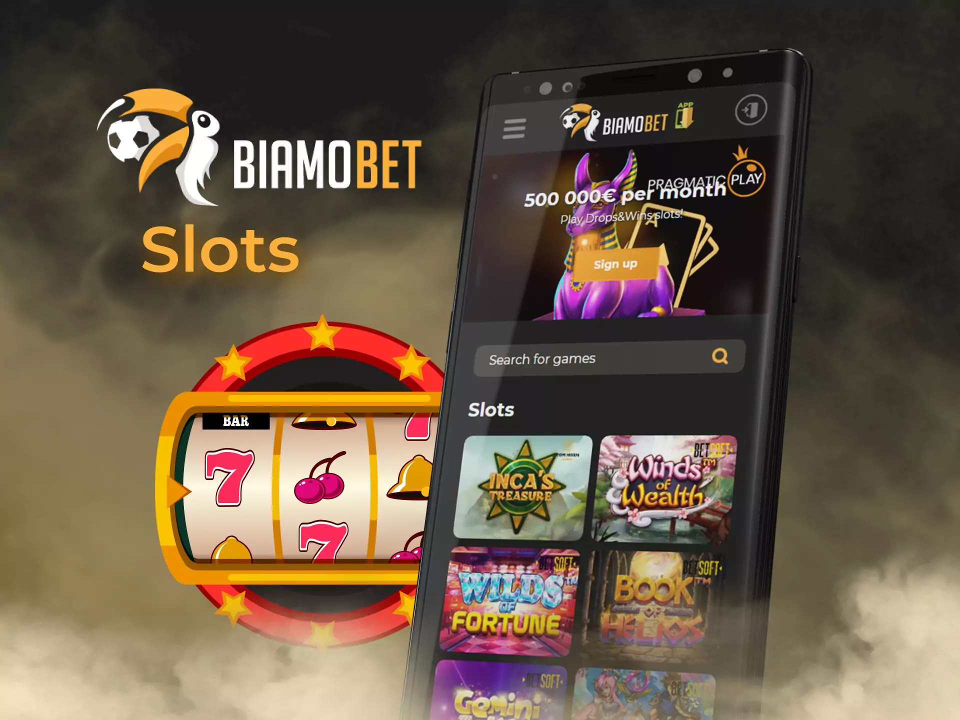Amazing slots are always available for playing in the Biamobet app.