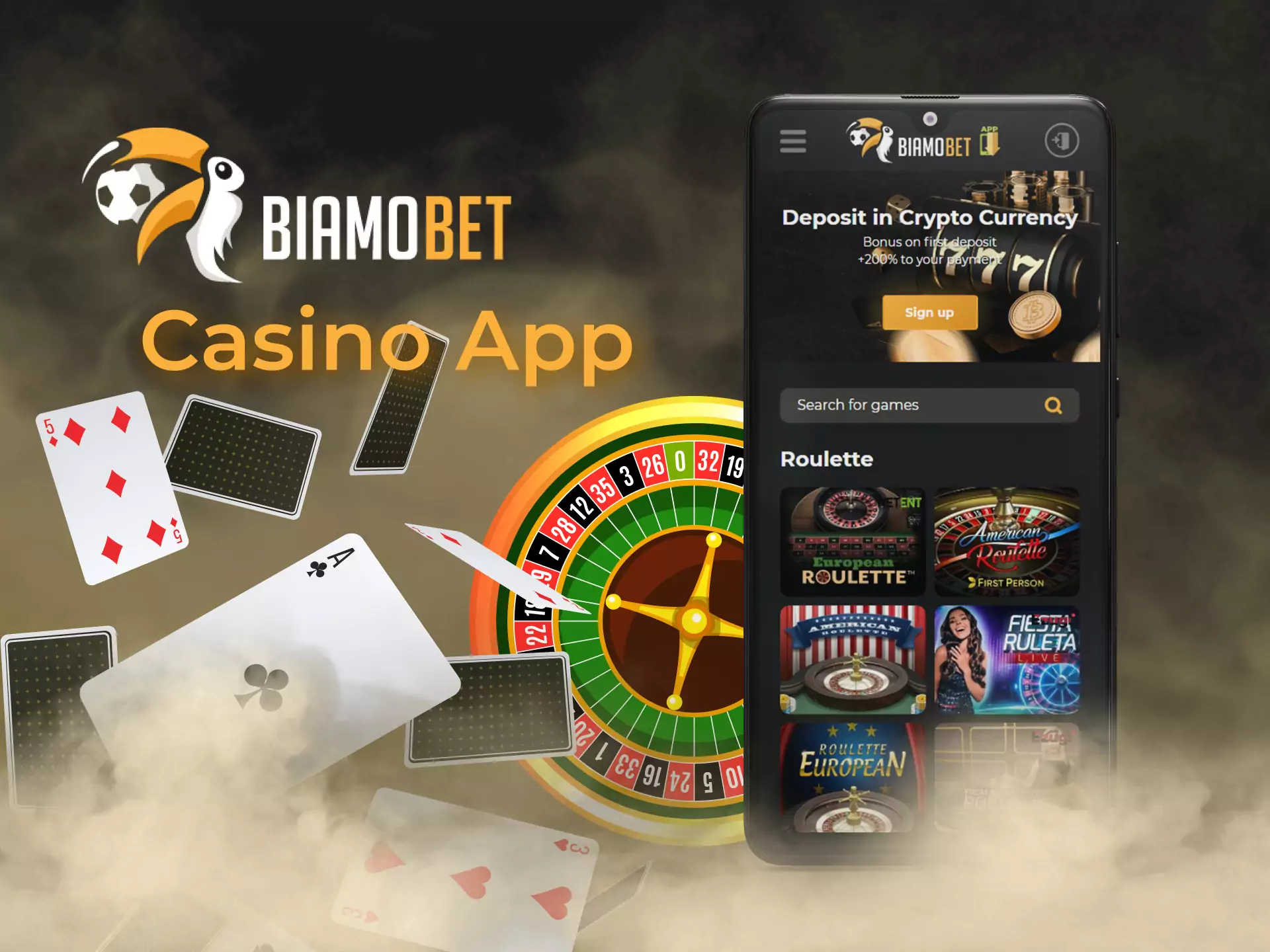 To play casino games on your smartphone, run the Biamobet app and choose a game.