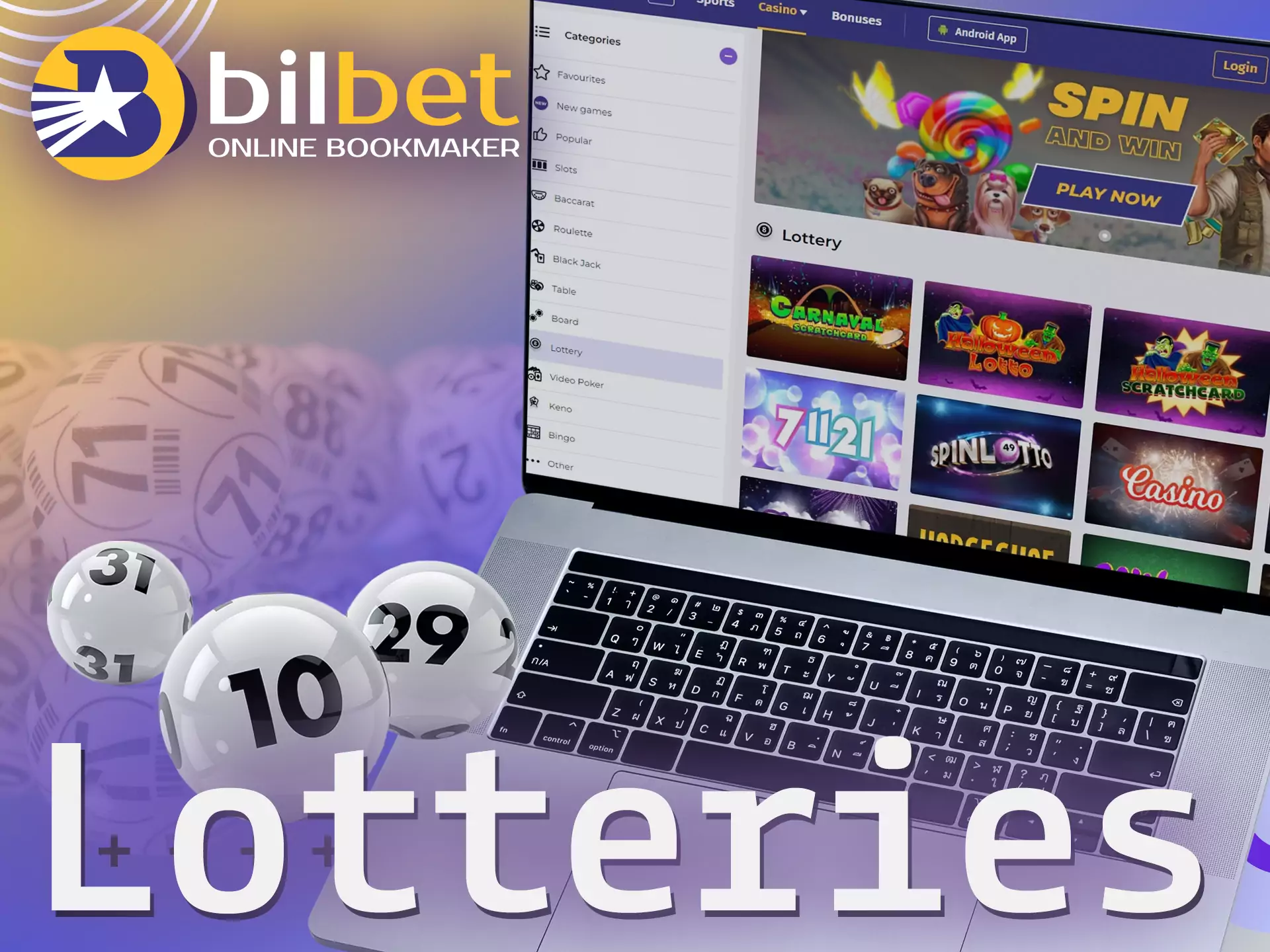 Besides betting and casino entertainment, you can buy a lottery ticket on Bilbet.