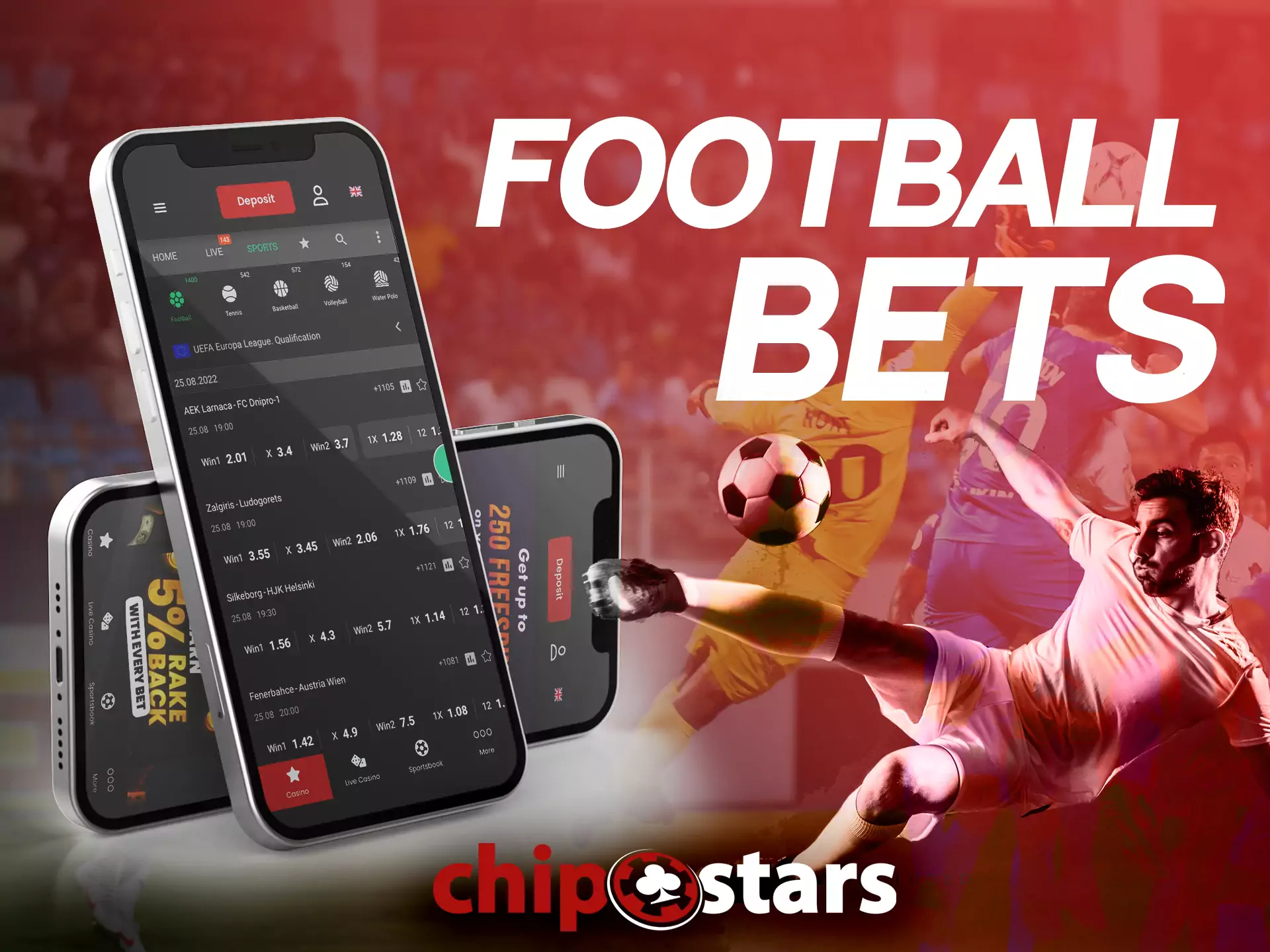 In the Chipstars sportsbook, you can place a bet on football.