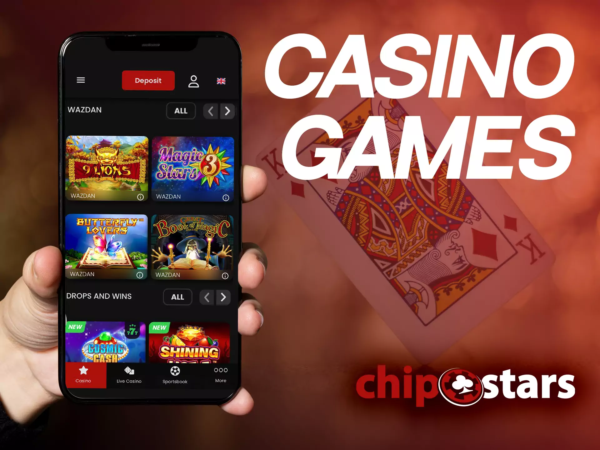 In the Chipstars Casino, users play slots, poker, blackjack and other fortune games.