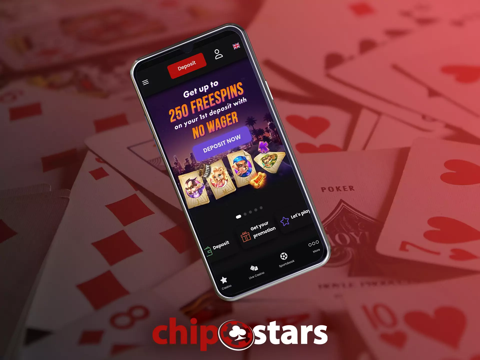 Since Chipstars doesn't have an app yet, you should use the mobile site on your smartphone.