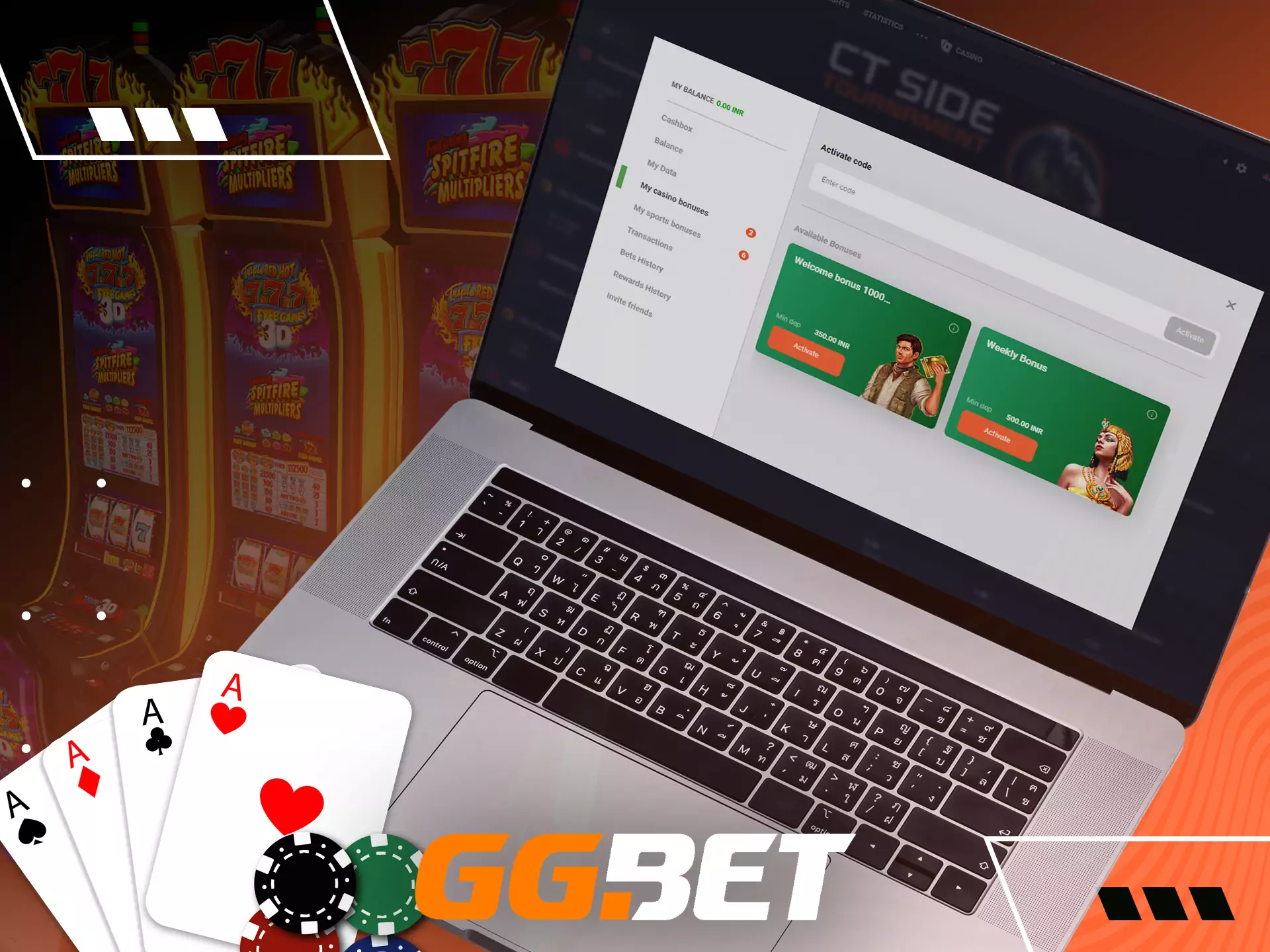 Open your personal profile settings on GGBet and find out about available promotions for casino players.