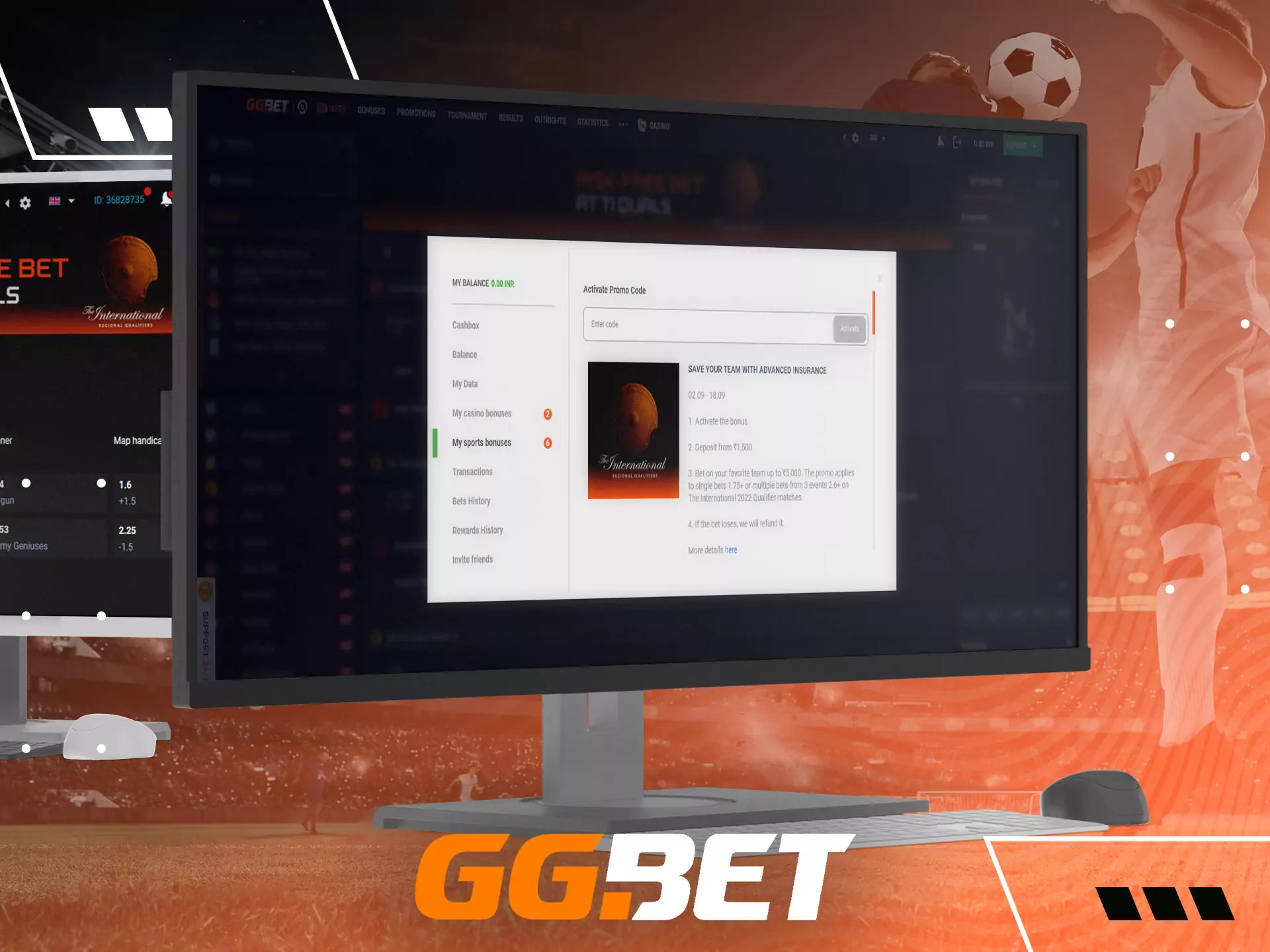 In the GGBet personal profile, you find available promotions for bettors on sports events.