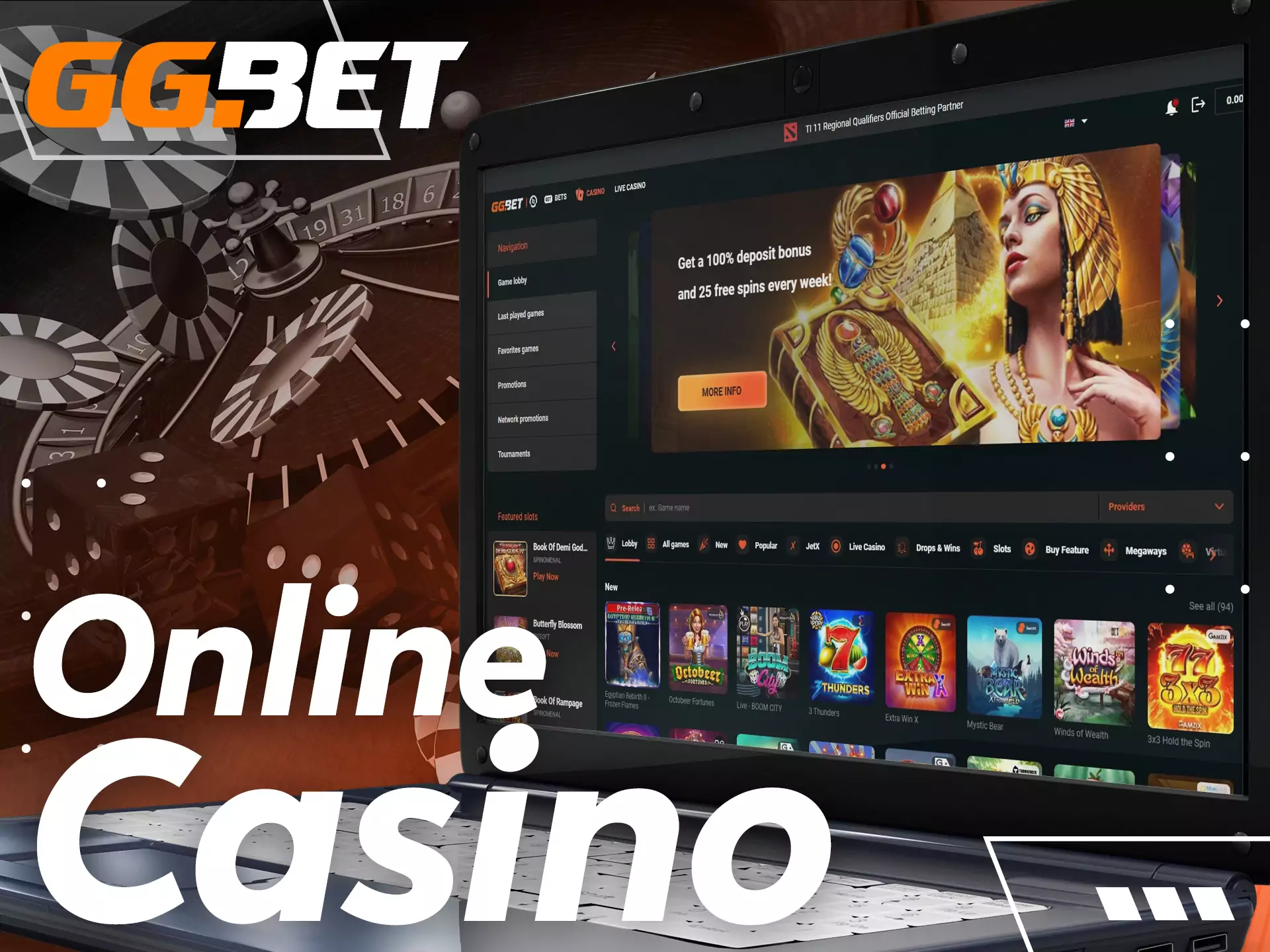 The GGBet online casino includes slots, table games, bingo and many others.