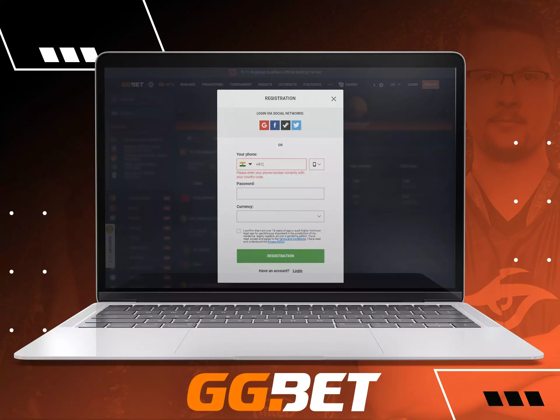 Create an account to join the GGBet community of bettors and players.