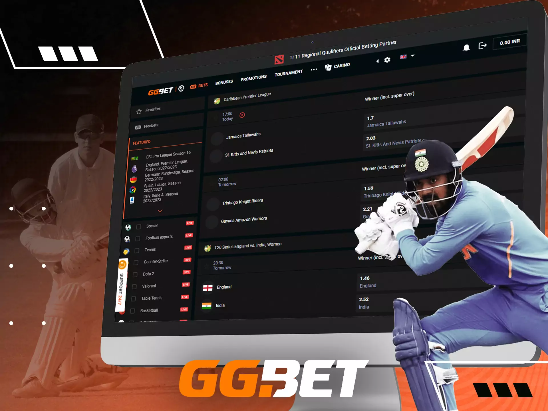 Cricket is the most popular sports discipline among GGBet players from India.