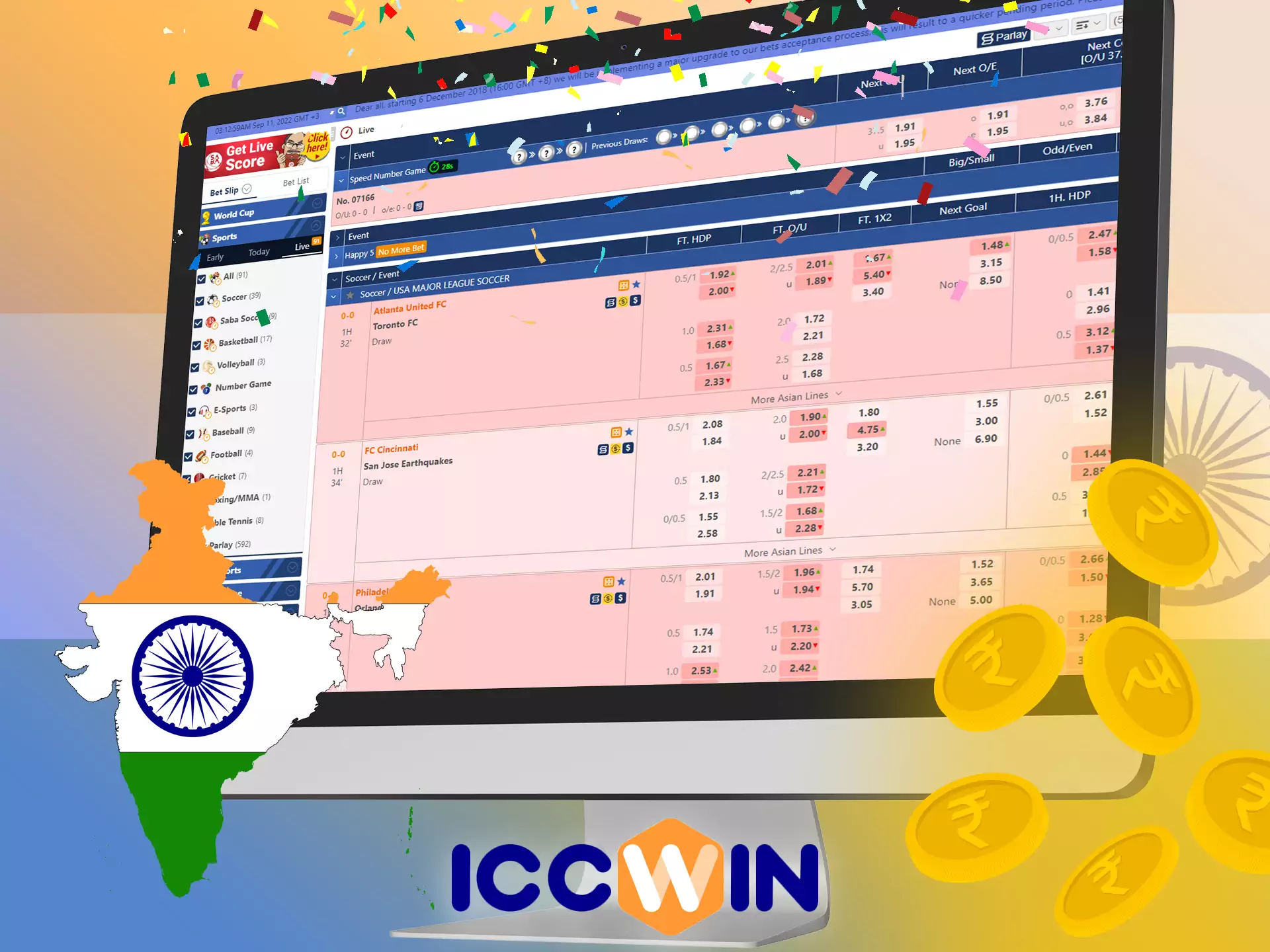 ICCWin is an Indian bookmaker that accepts rupees and payments from the most popular Indian systems.