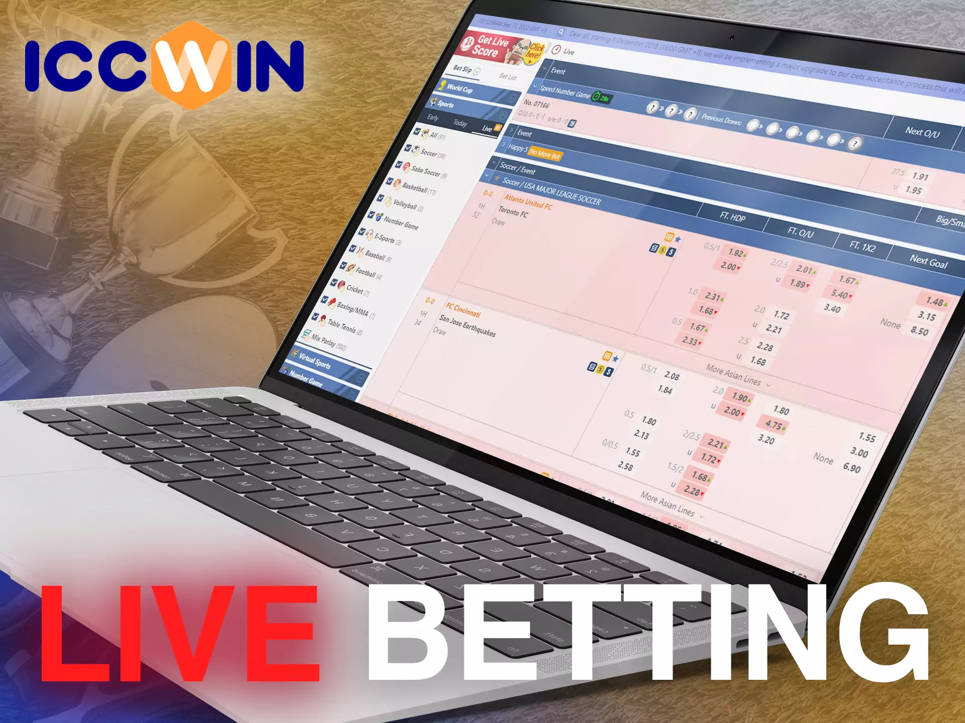 You can place bets on live matches on the ICCWin website.