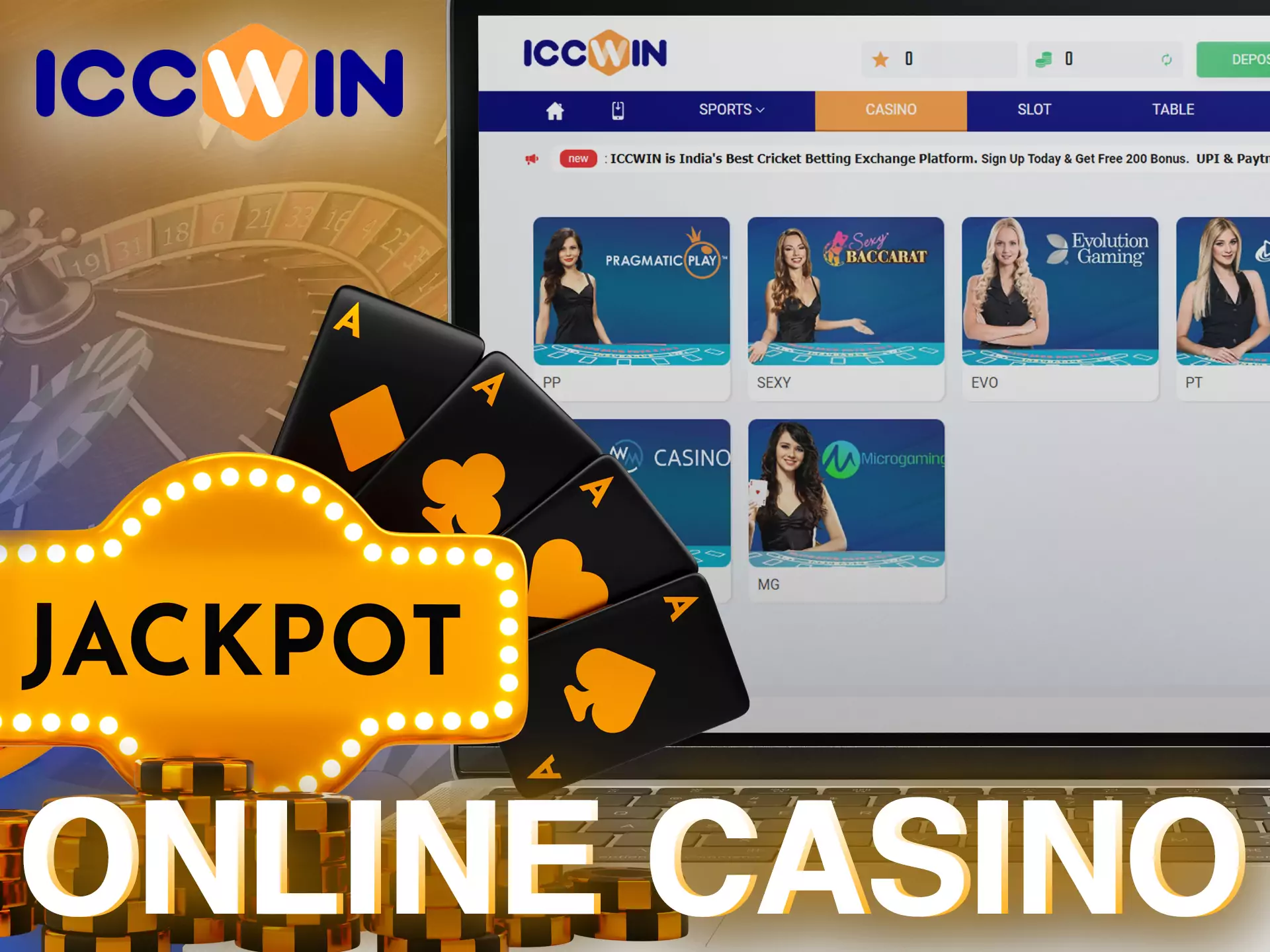Online games on the ICCWin website include slots, poker and other card games.