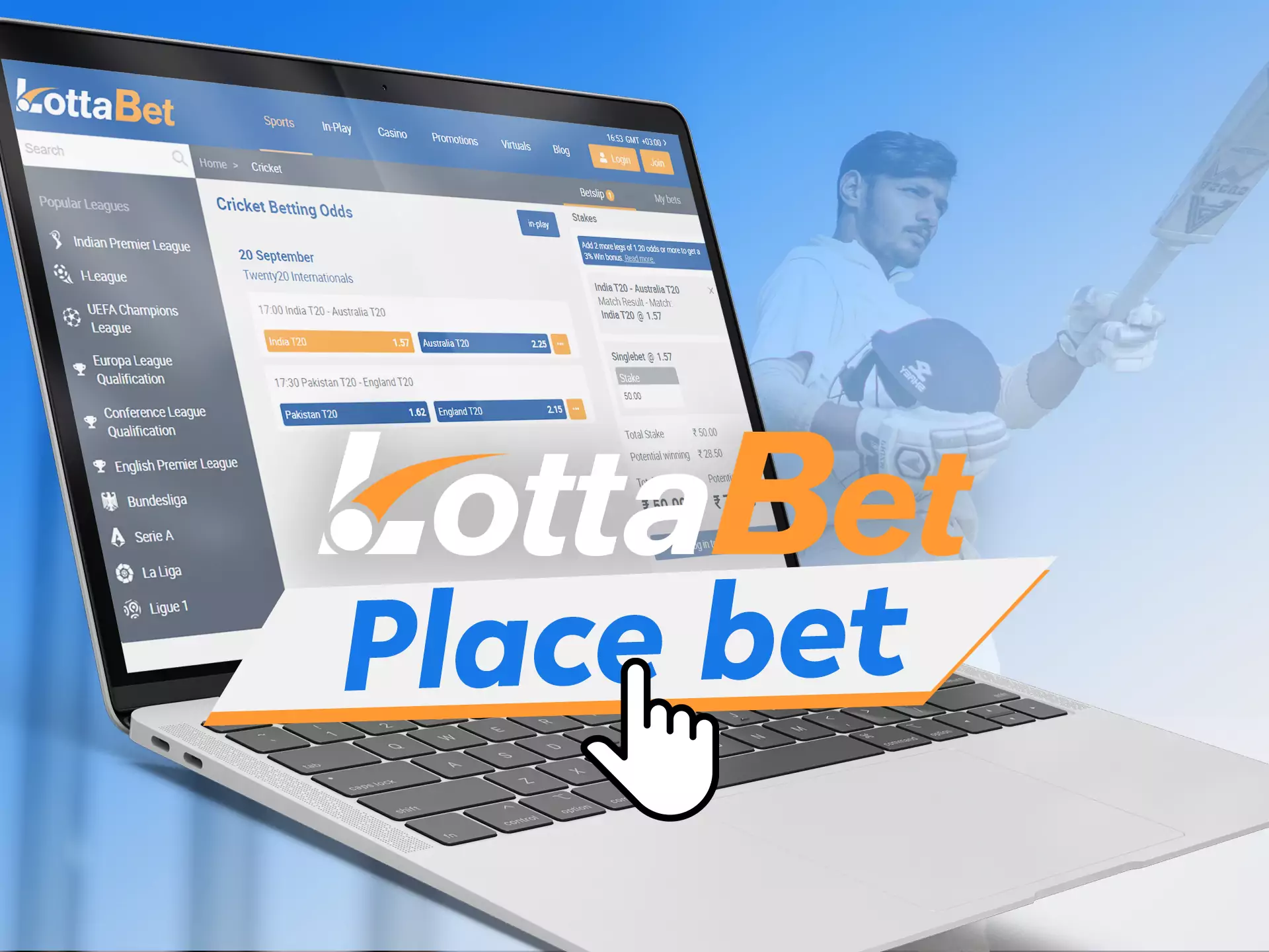 After you choose a match on Lottabet, make a prediction and place a bet.