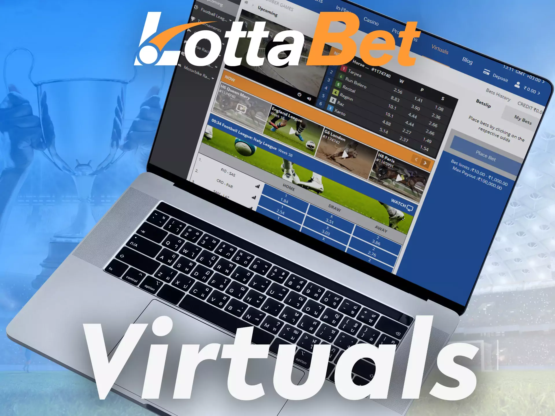 Besides traditional sports and esports events, you can bet on Virtual Sports matches on Lottabet.