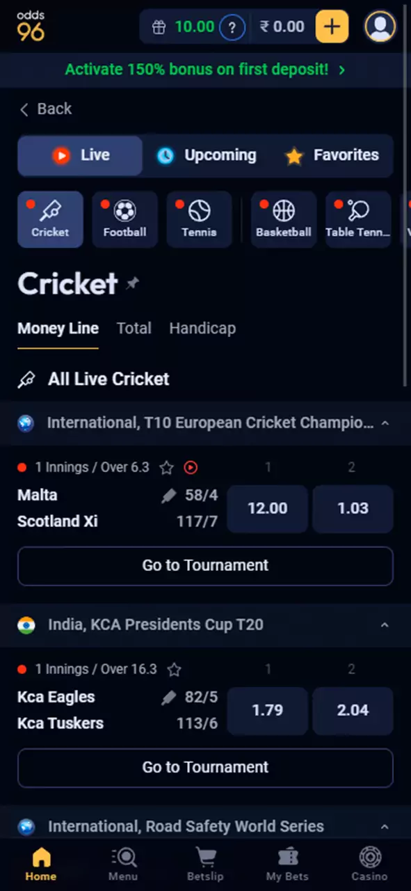 Log in, and start online betting on cricket on the Odds96 site.