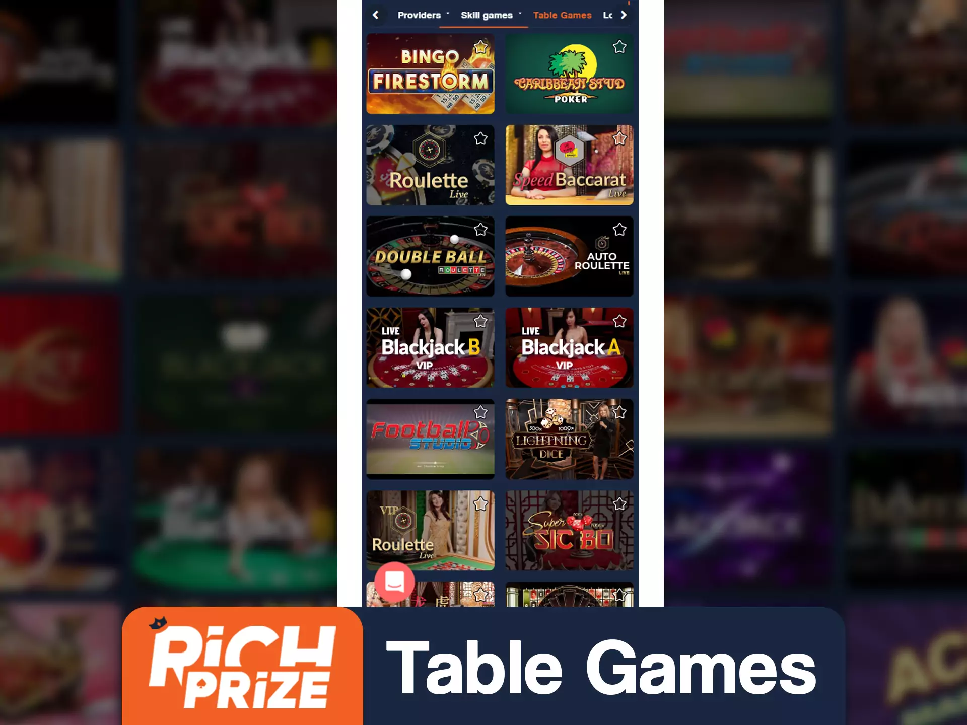Play serious table games in RichPrize app.