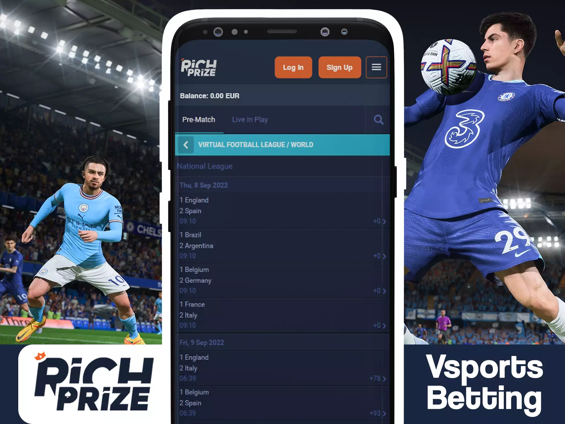 Bet on various virtual sports using RichPrize app.