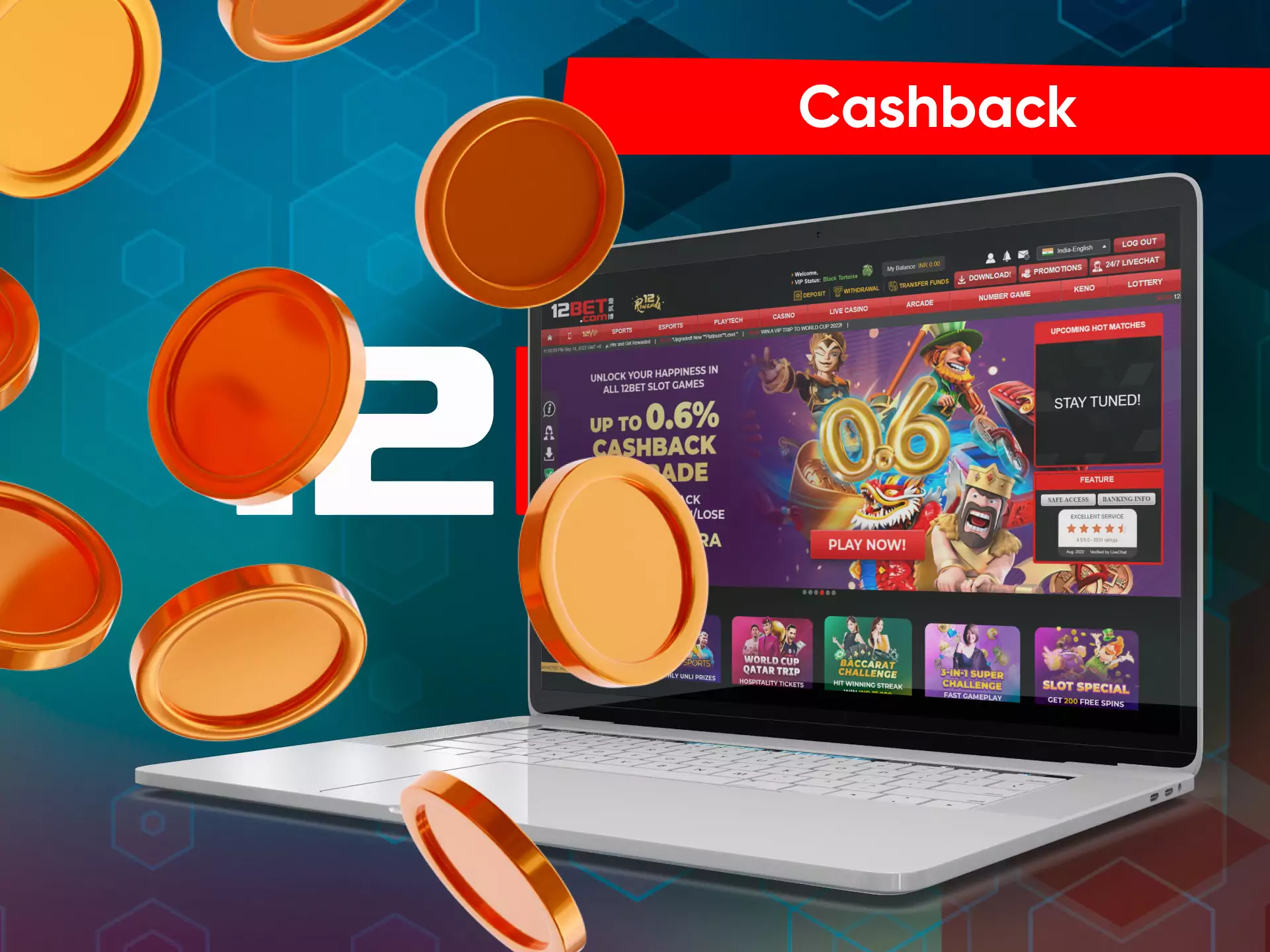 You can turn back a part of your money thanking the 12bet cashback program.