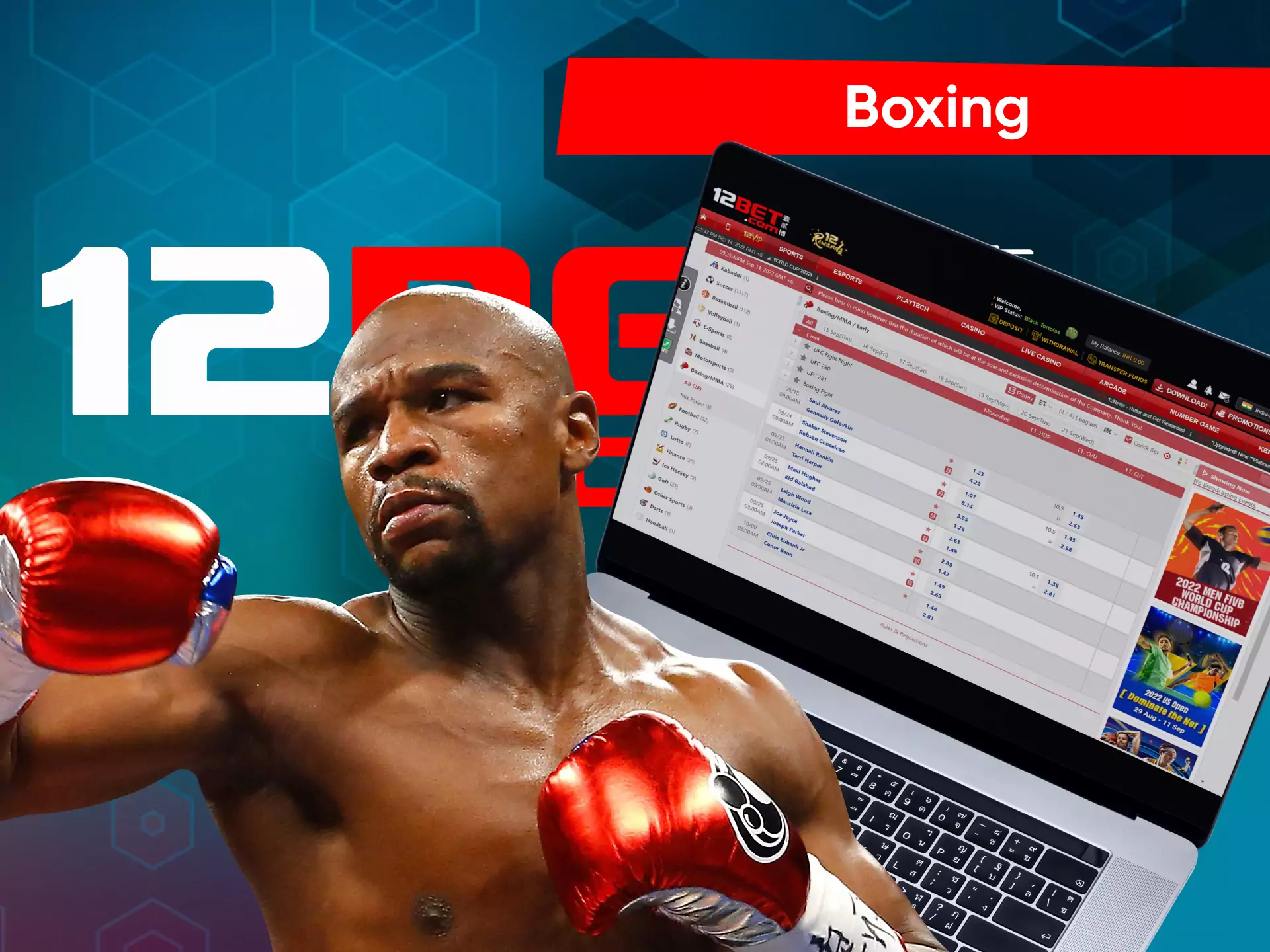 Betting on 12bet includes boxing fights as well.