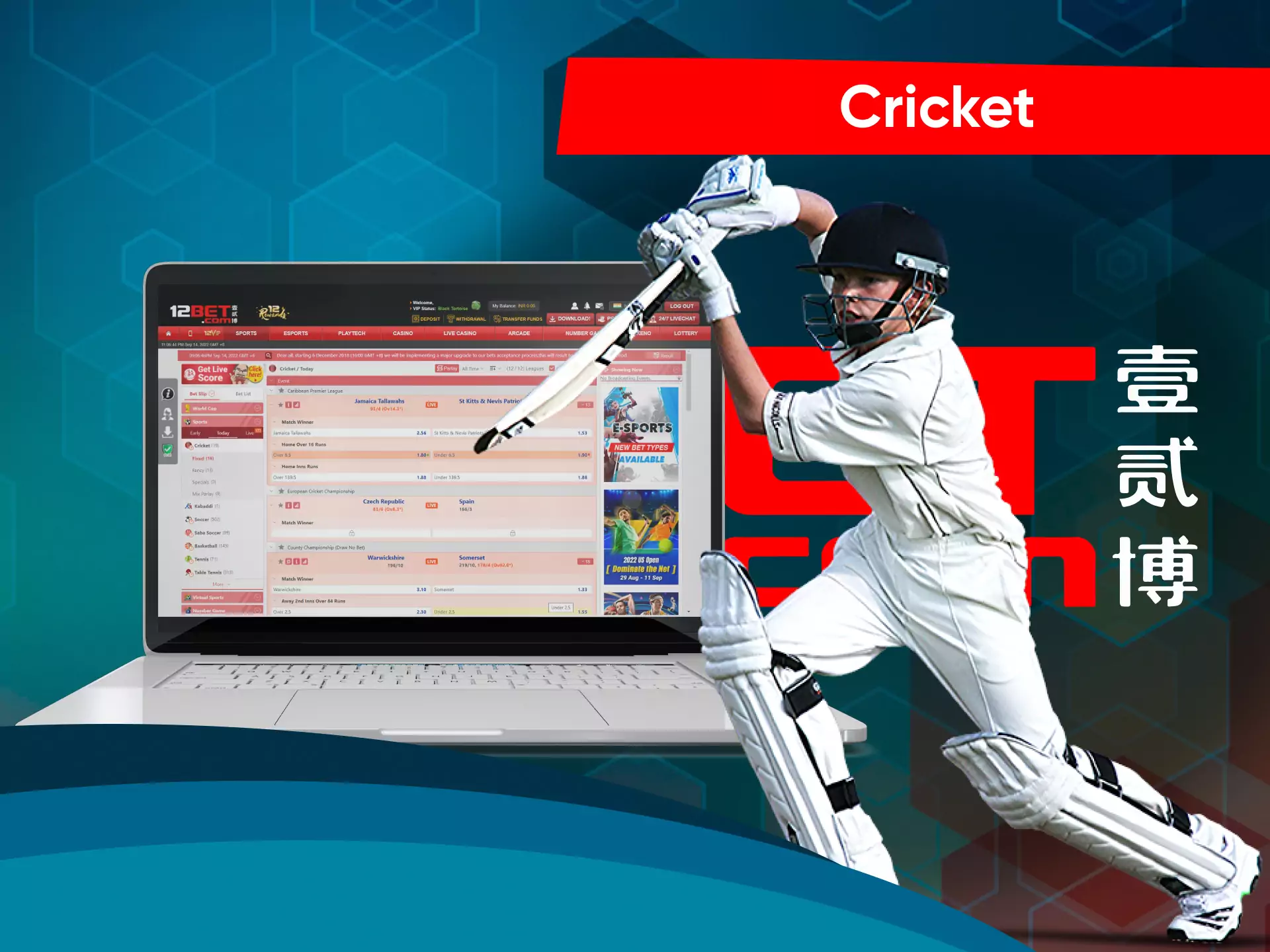 Cricket betting is the most popular activity among Indians on 12bet.