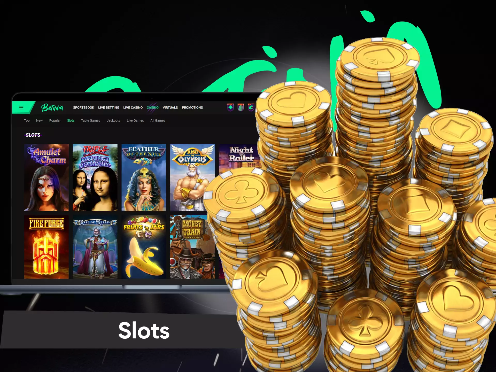 In the Betinia Online Casino, you can play colourful slot machines.