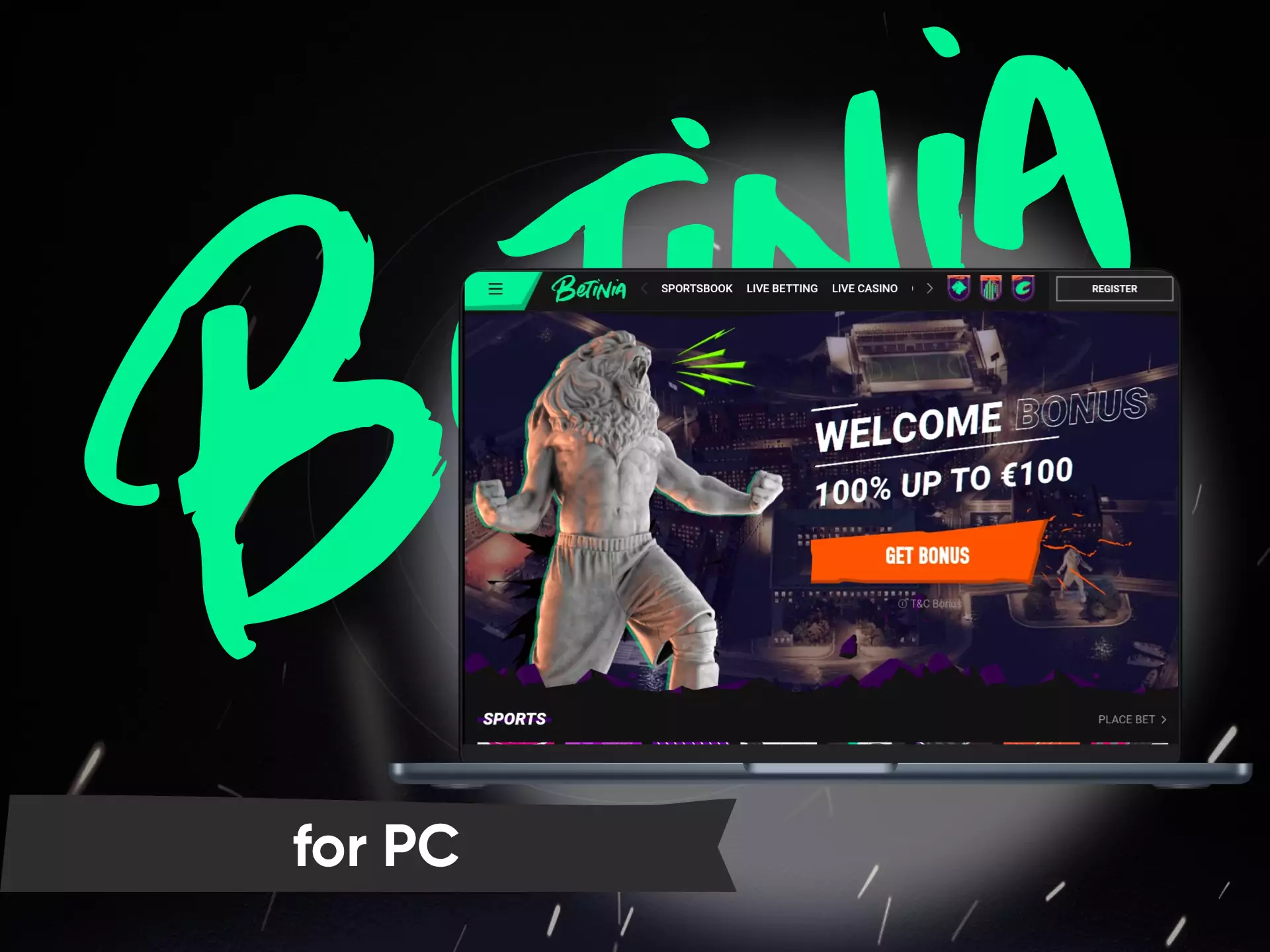 Since there is no PC client for Betinia, you should use the website version.