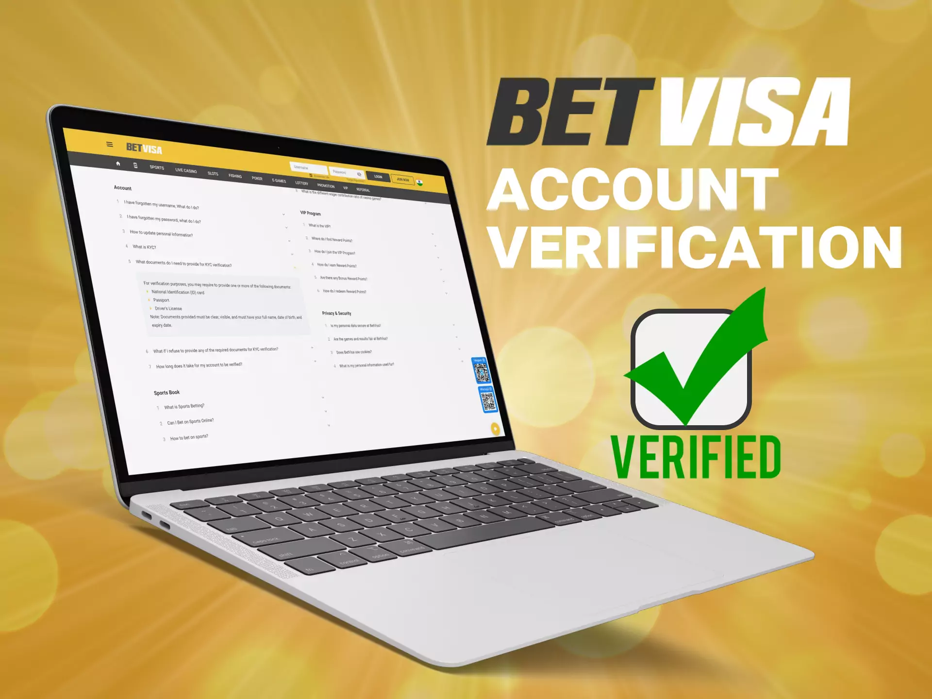 To start playing or betting on Betvisa, verify your account.