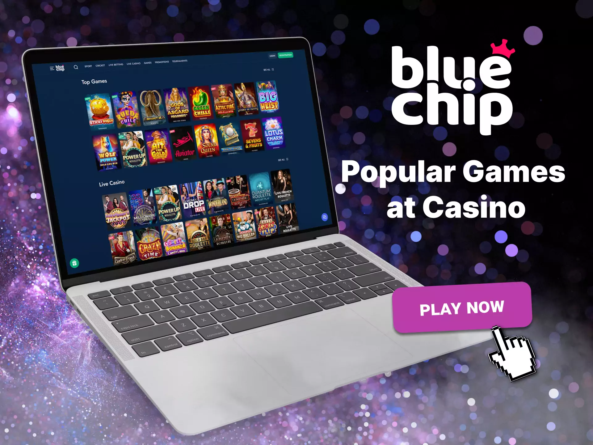 Try the popular casino games in Bluechip, find your favorite.
