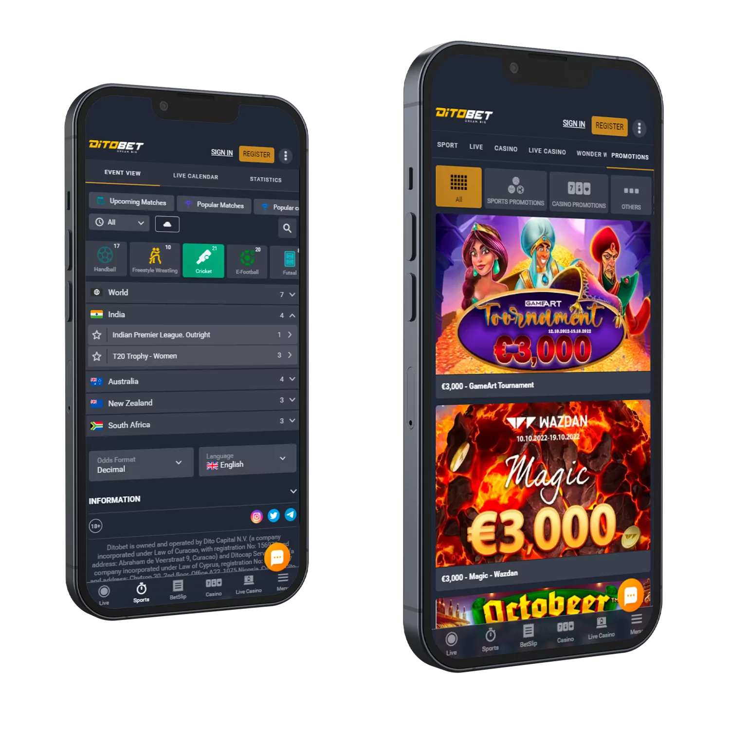 Place your bets on sports events the Ditobet mobile website.
