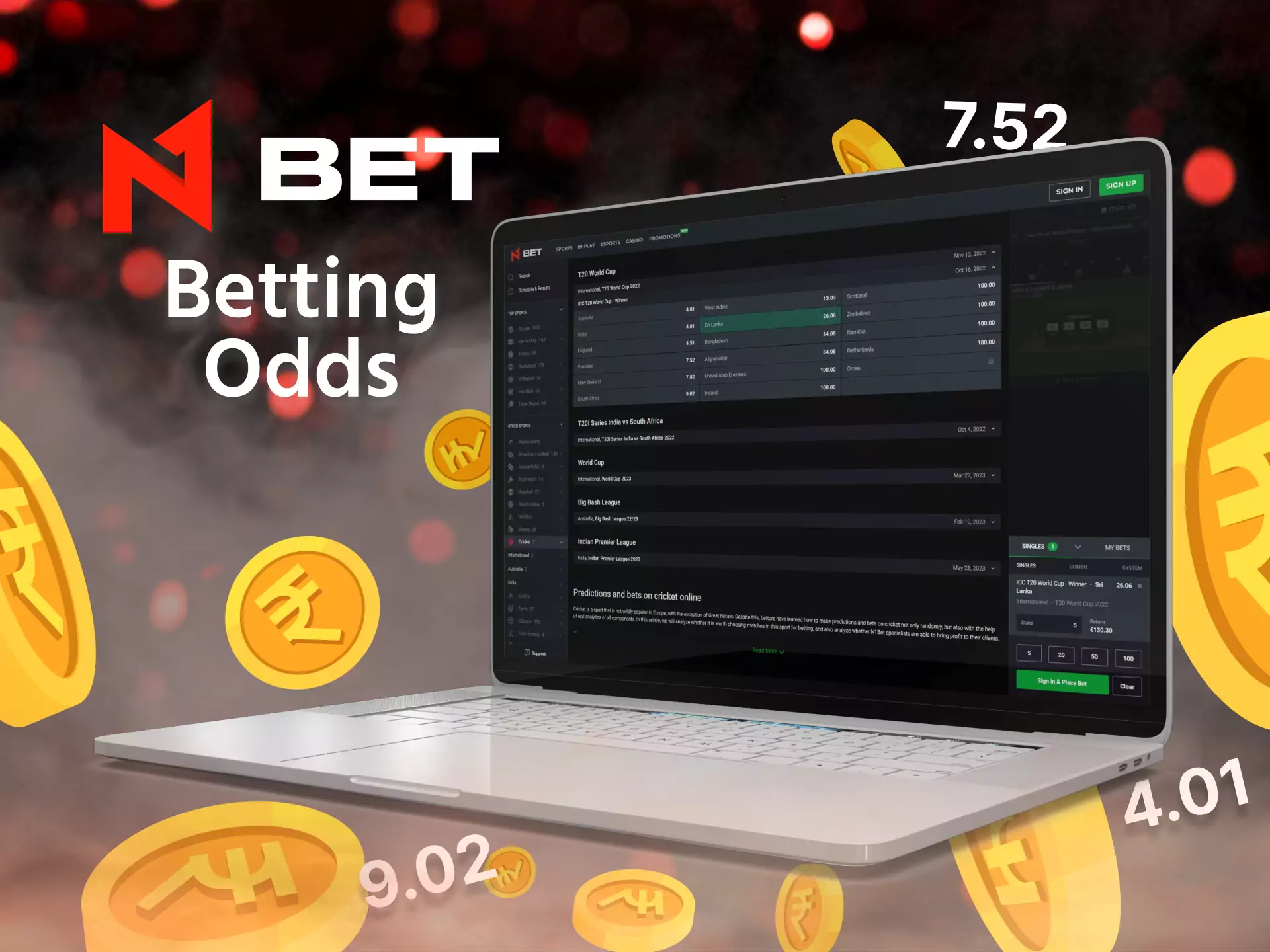 On N1Bet, you find different betting odds.