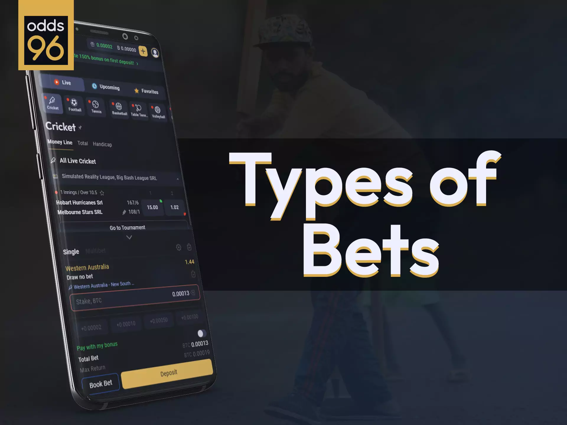Use different types of bets in Odds96, you will find the most convenient for yourself.