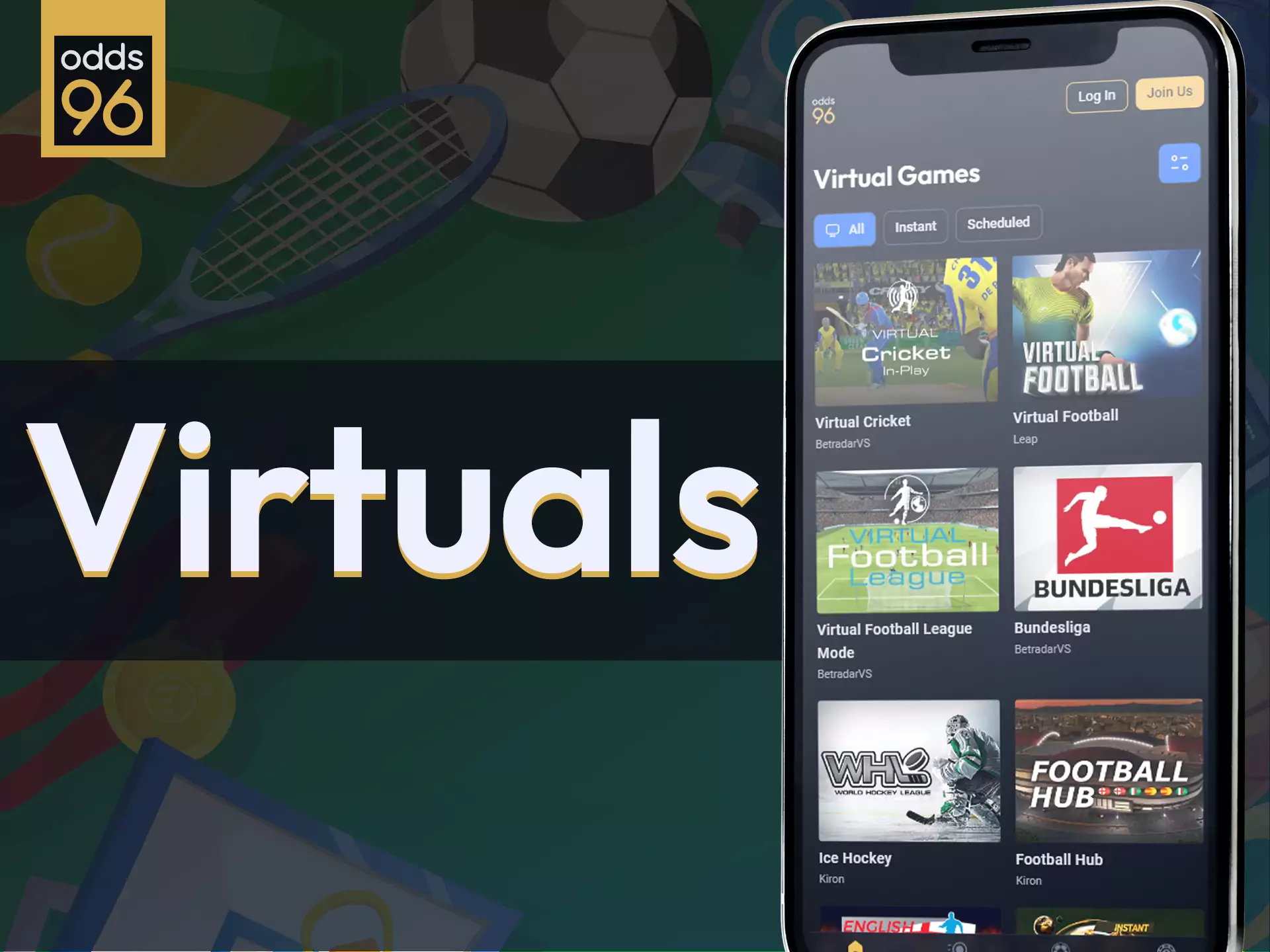 Place bets on virtual sports in Odds96.