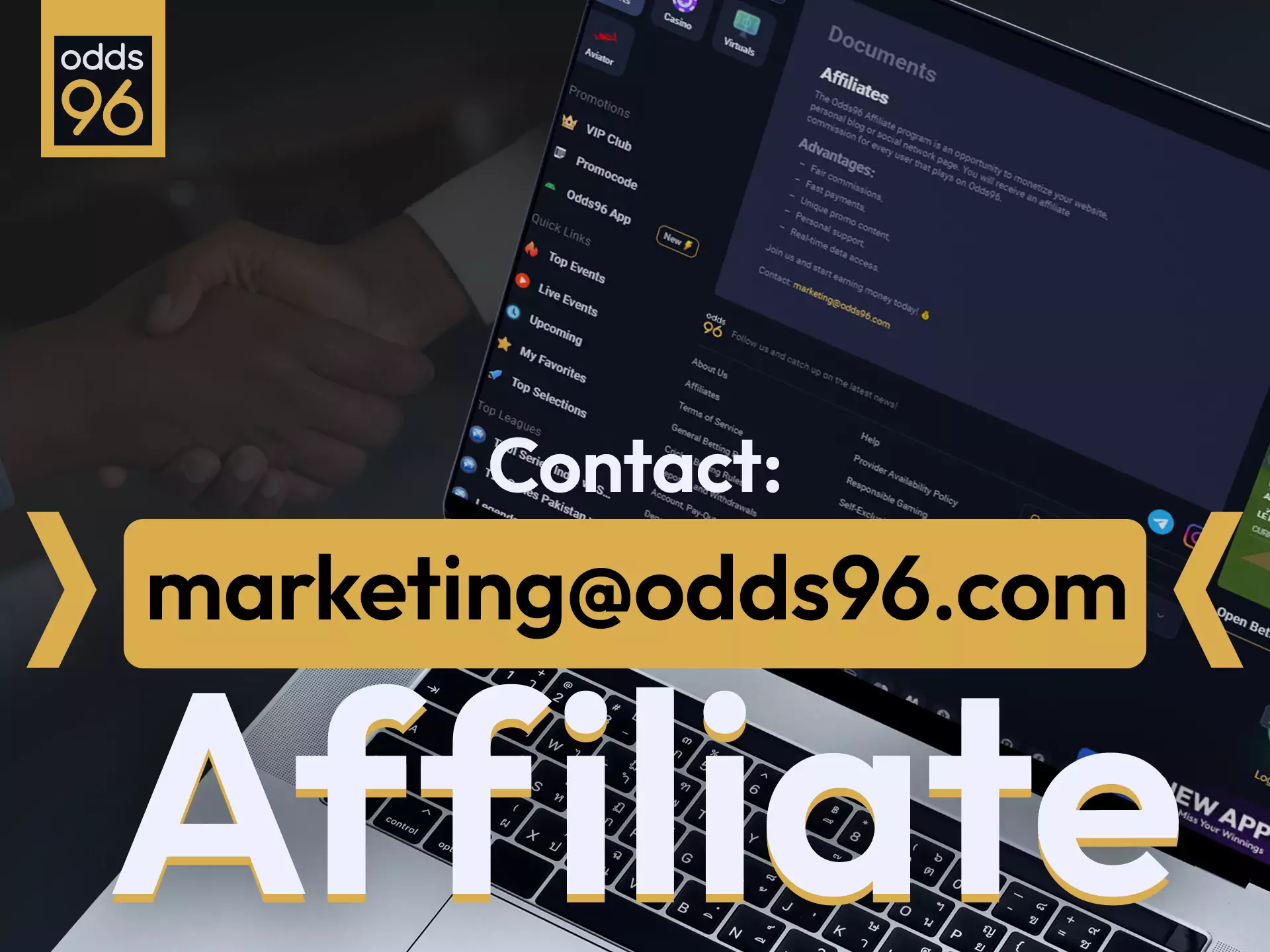 Become an Odds96 partner with the affiliate program.