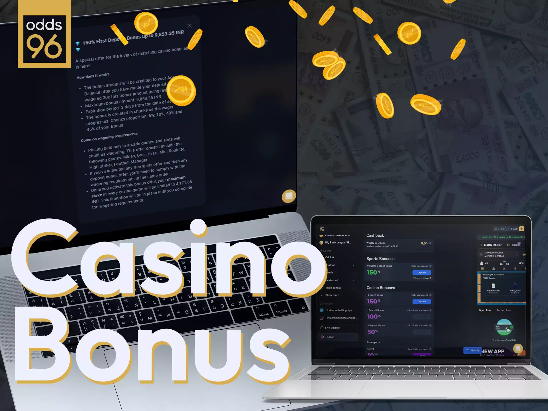 Try all the benefits of the special casino bonus from Odds96.