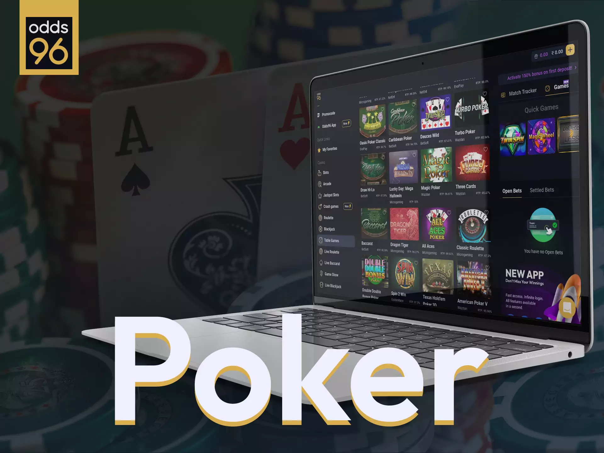 Place bets at Odds96 Casino on poker.