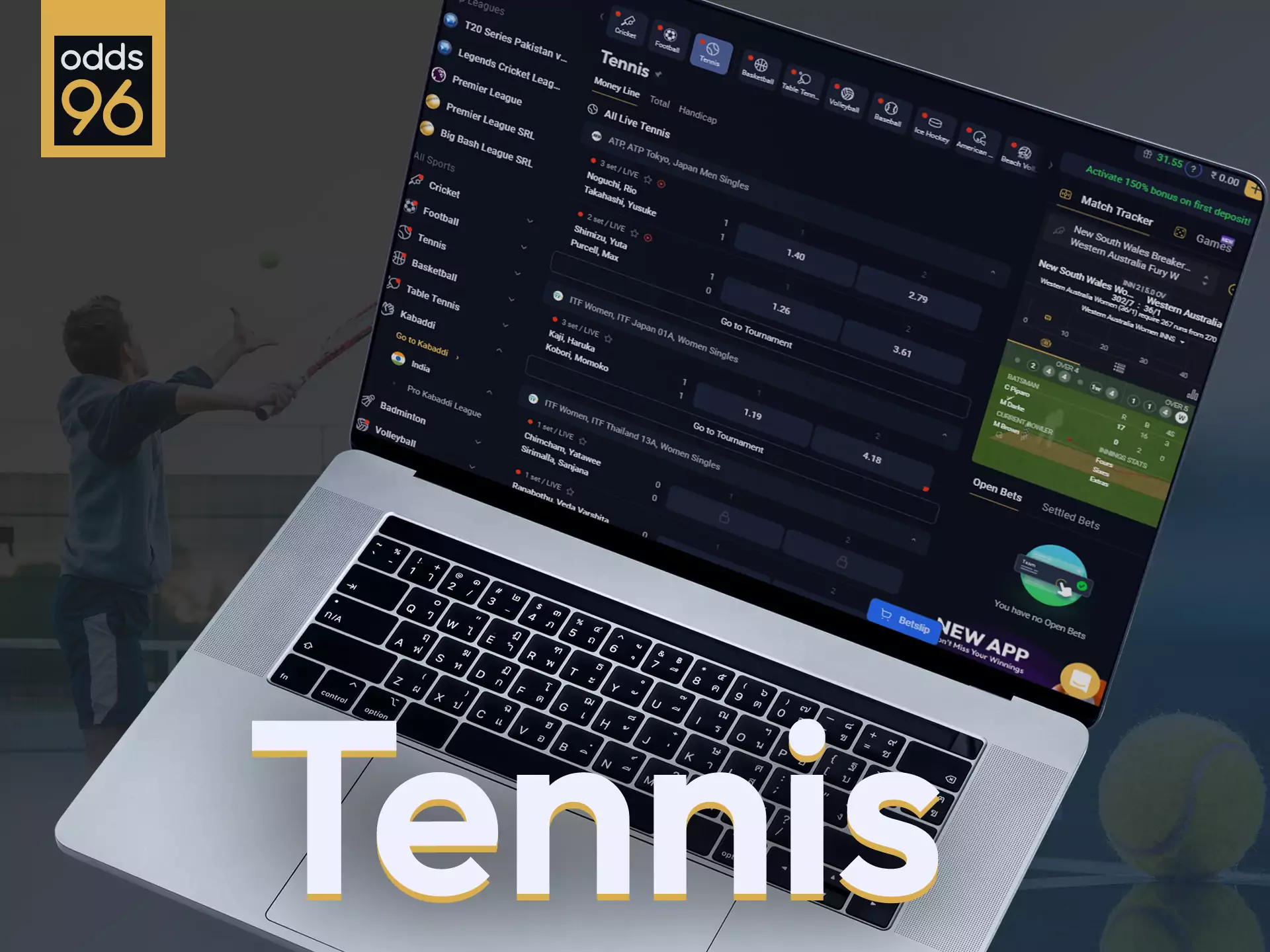 Place bets in Odds96 on tennis.