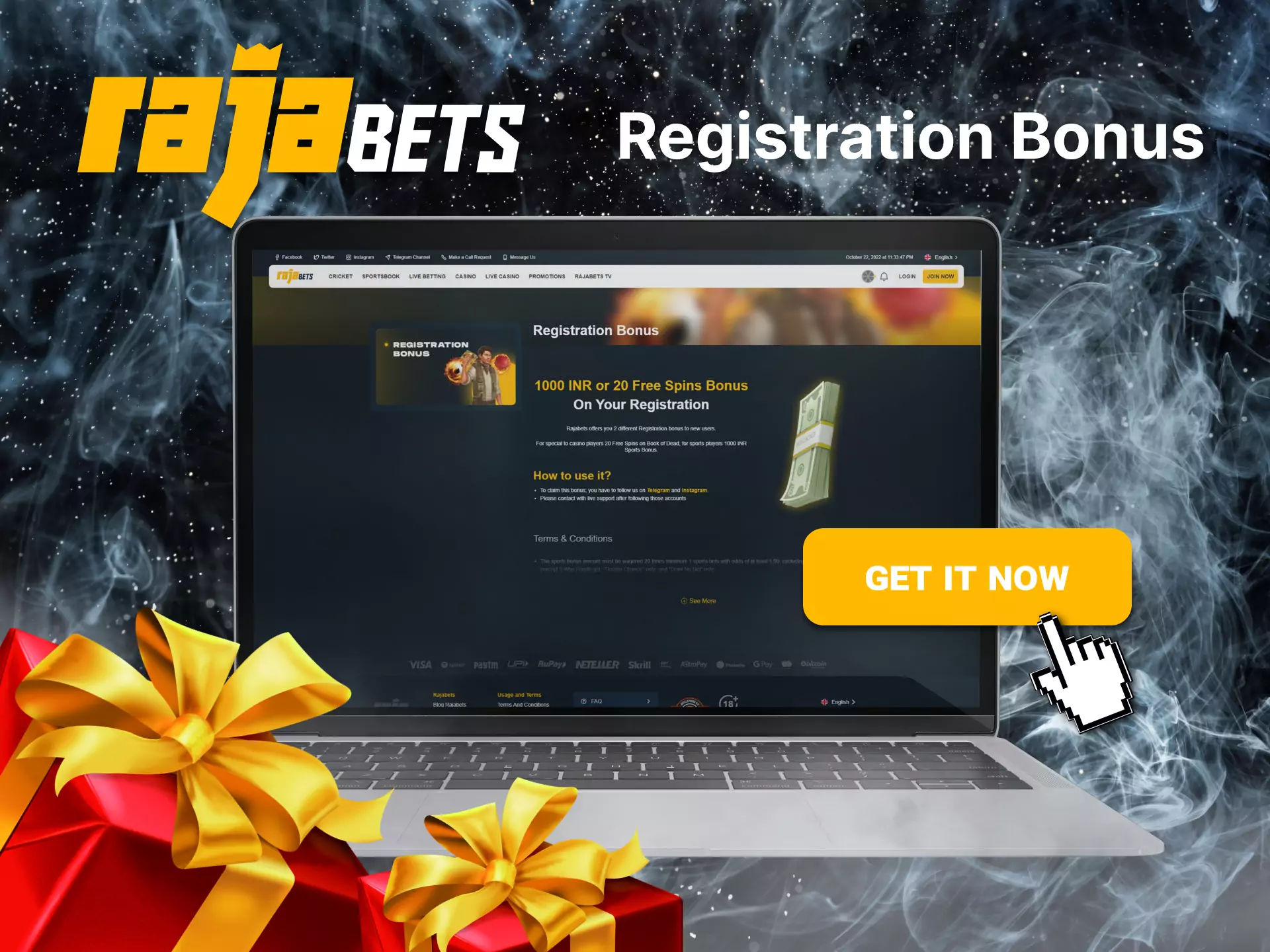 Get a special bonus immediately after registering your Rajabets account.