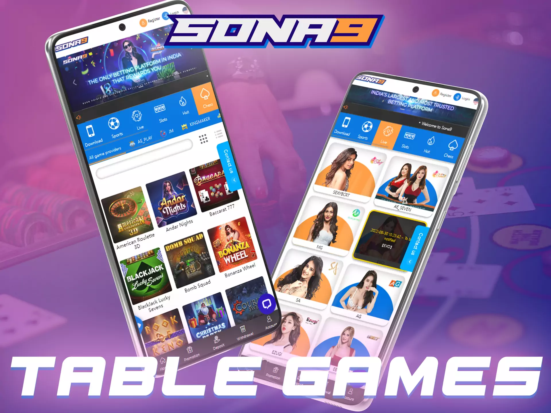 In the casino section of the Sona9 app, users play table games as well.