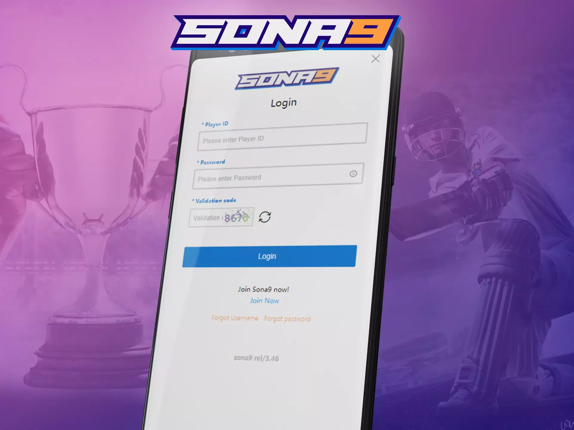 Use your ID and password to log into your Sona9 account in the app.